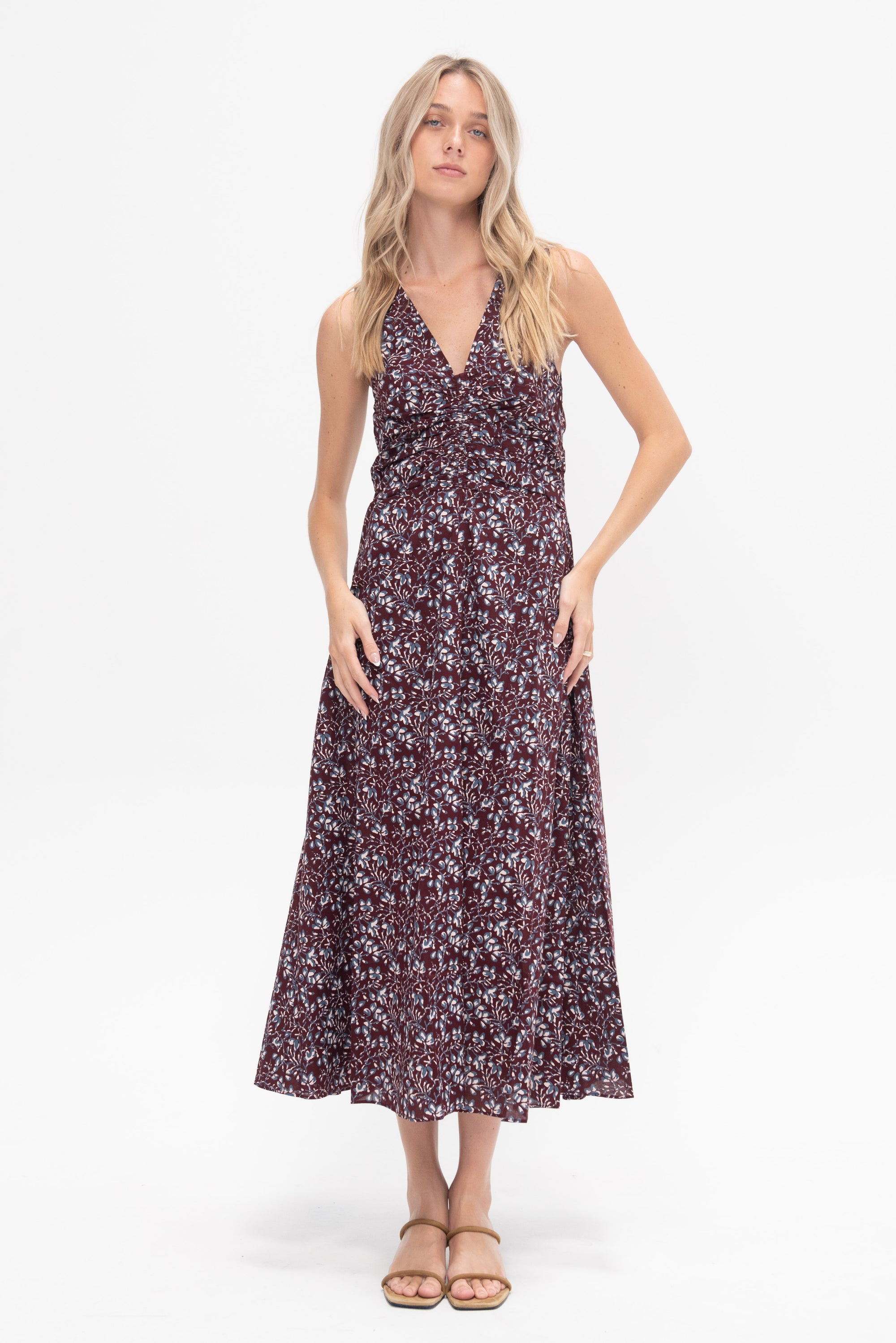 Fatima Ruched Tank Dress, Mira Floral Wine