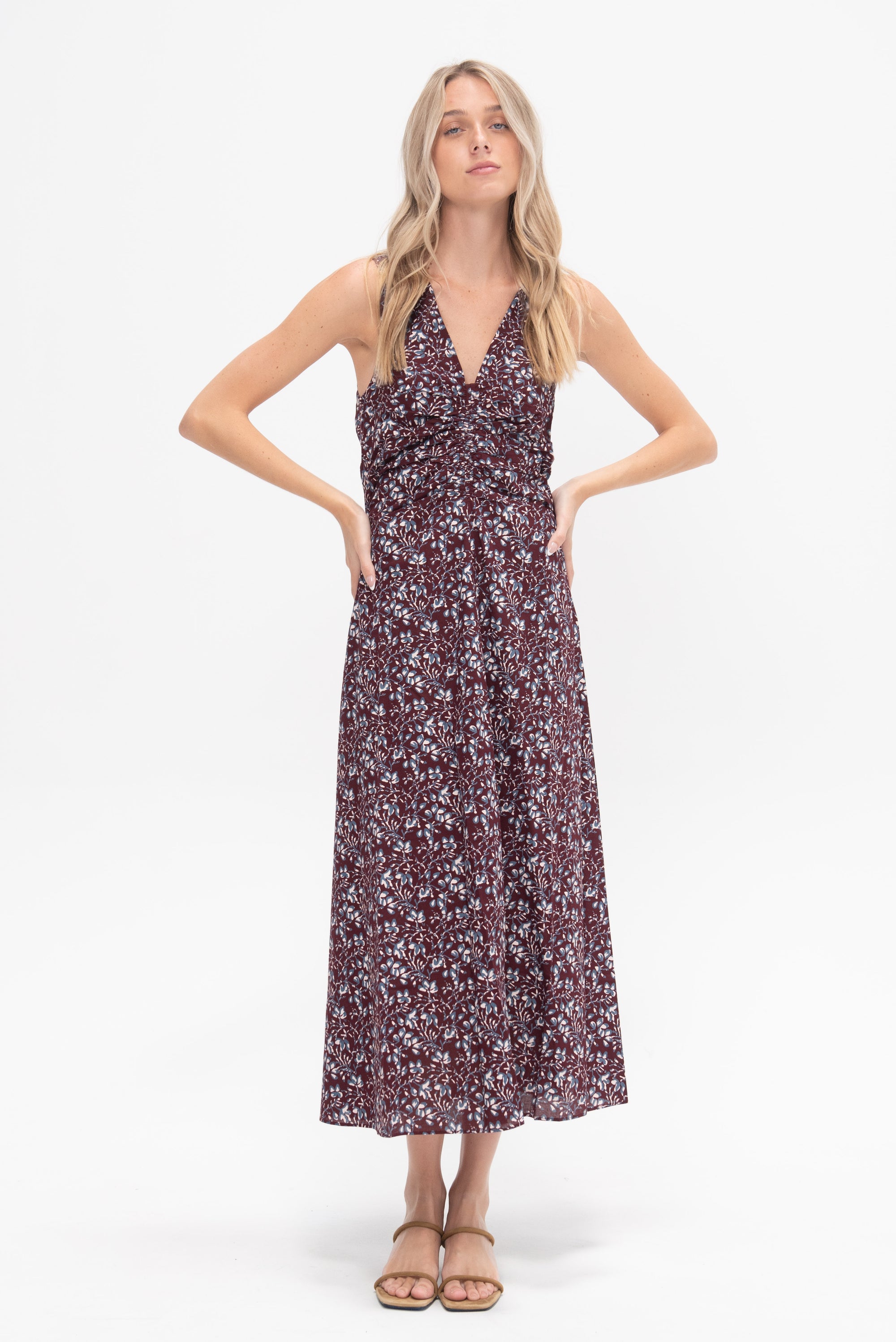 APIECE APART - Fatima Ruched Tank Dress, Mira Floral Wine Tasting