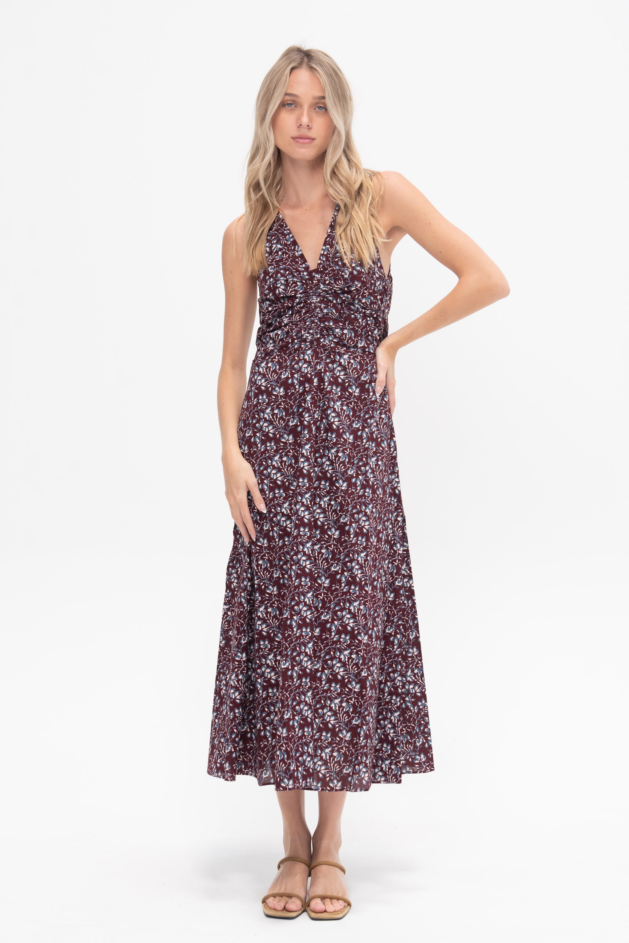 Fatima Ruched Tank Dress, Mira Floral Wine