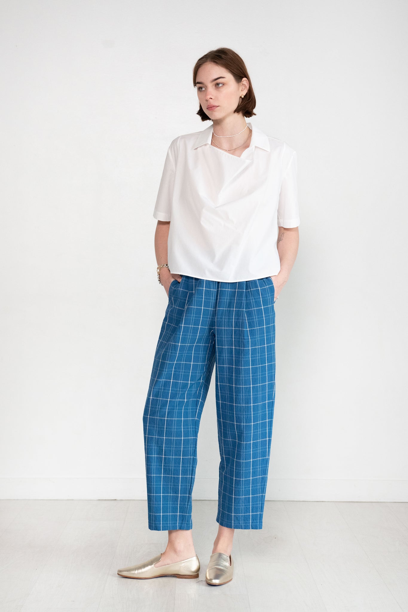 Beige Lapel Pleated Shirt Loose Pants Long Sleeve Two-piece Set – Nowachic