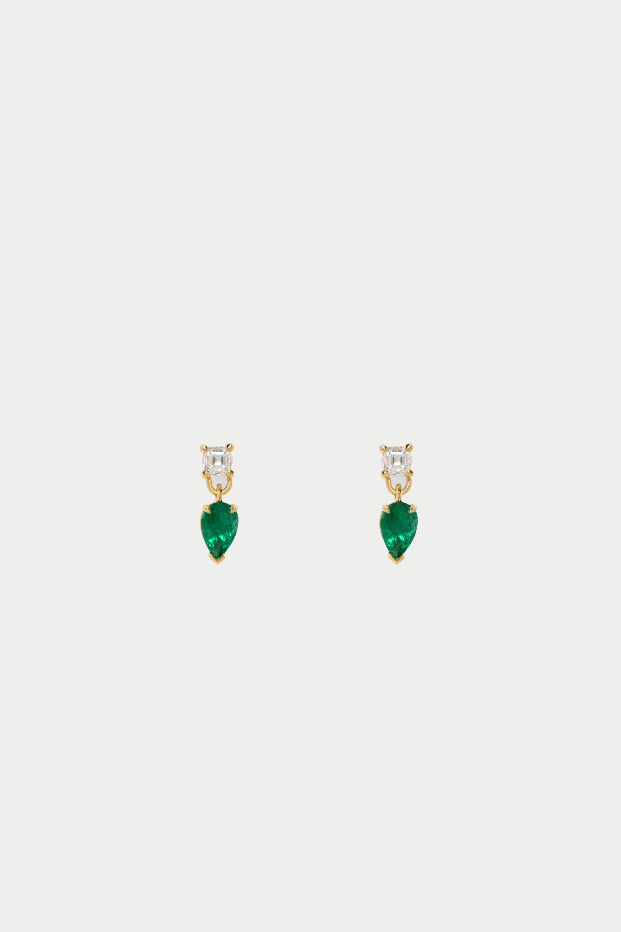 AZLEE - Duet Emerald Studs, Yellow Gold