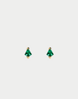 AZLEE - Kite Emerald Studs in Prongs, Yellow Gold