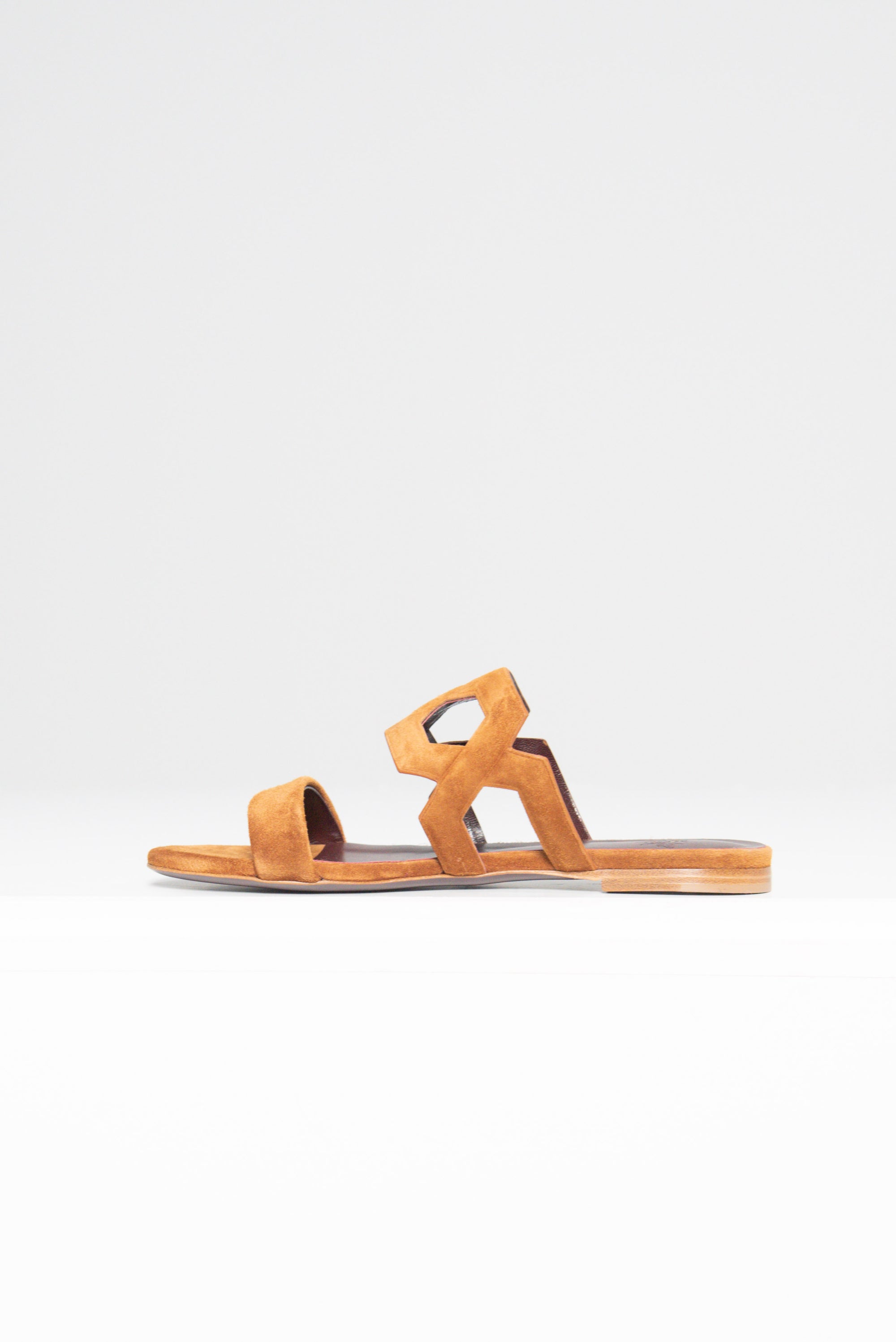 Suede Flat Sandals, Cognac