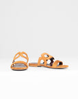 Suede Flat Sandals, Cognac