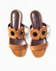 Suede Flat Sandals, Cognac