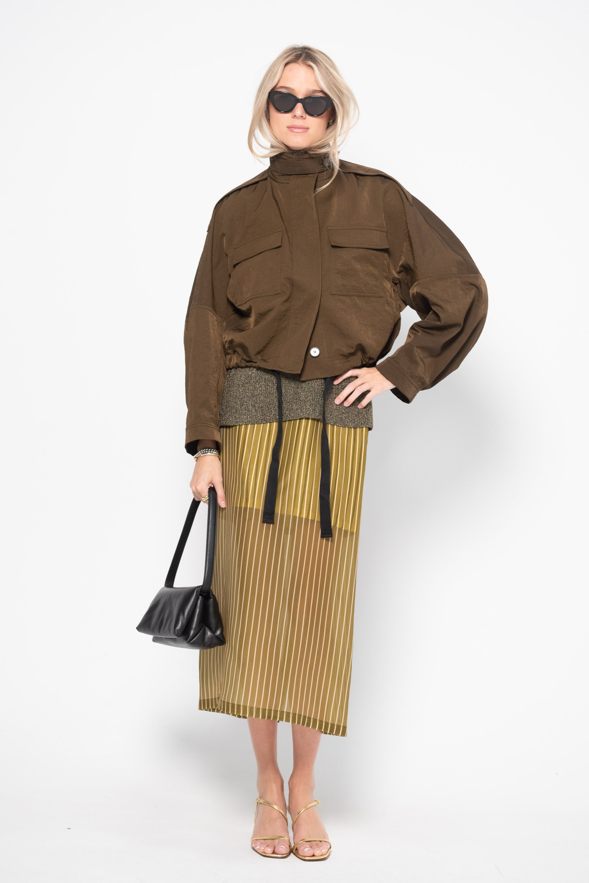 Susa Layered Organza Skirt, Khaki &amp; Peach Stripes