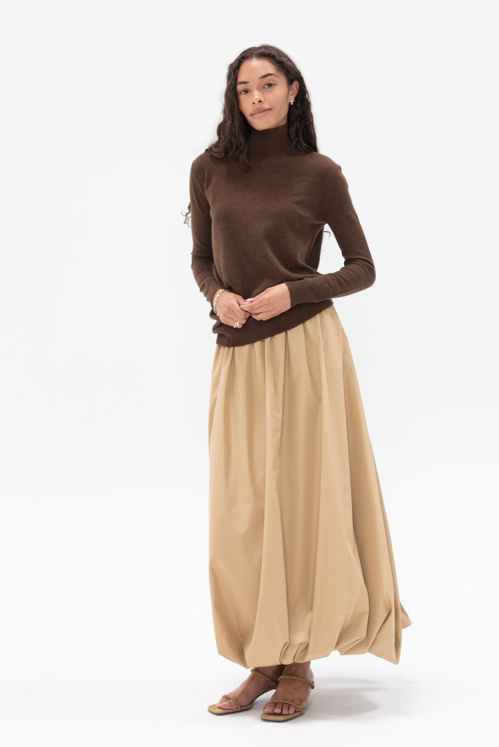 CO - Draped Turtleneck Top in Cashmere, Brown