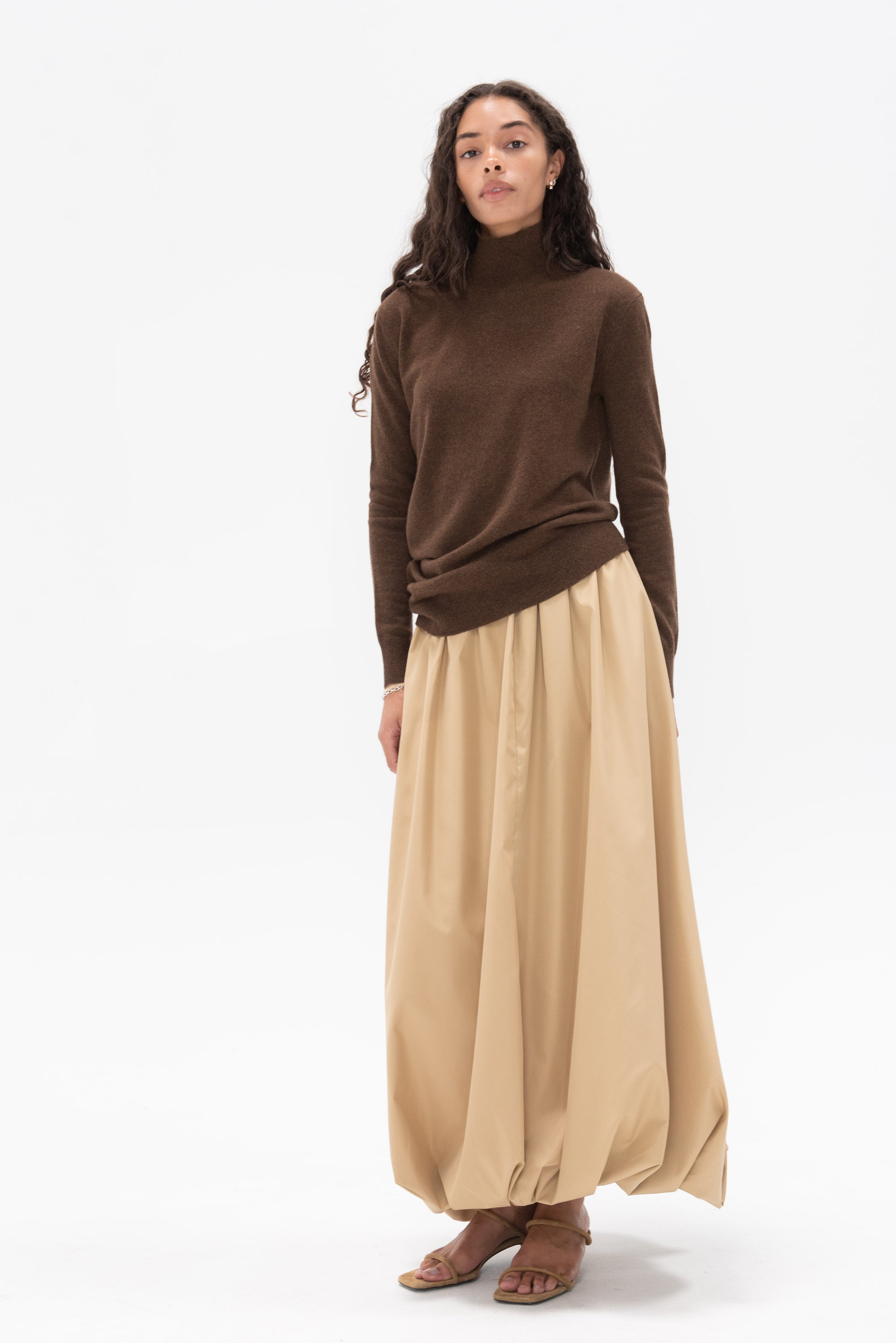 CO - Draped Turtleneck Top in Cashmere, Brown