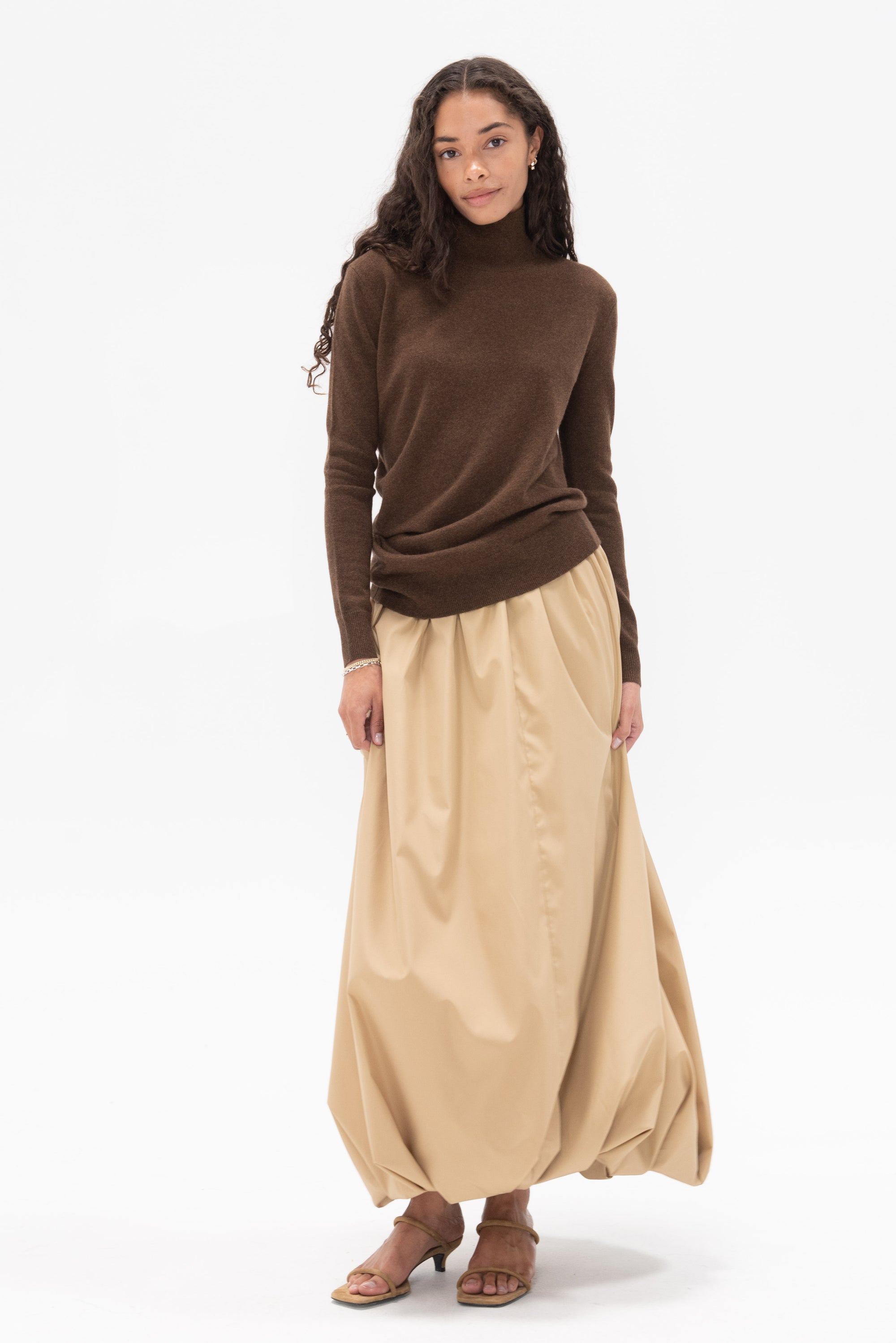 CO - Draped Turtleneck Top in Cashmere, Brown