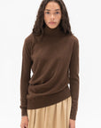 CO - Draped Turtleneck Top in Cashmere, Brown