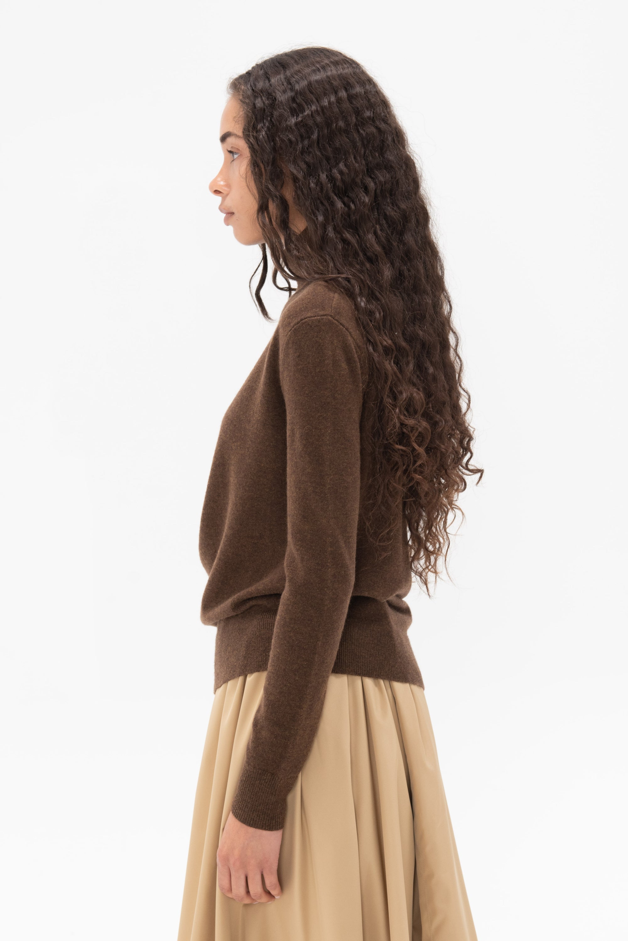 CO - Draped Turtleneck Top in Cashmere, Brown