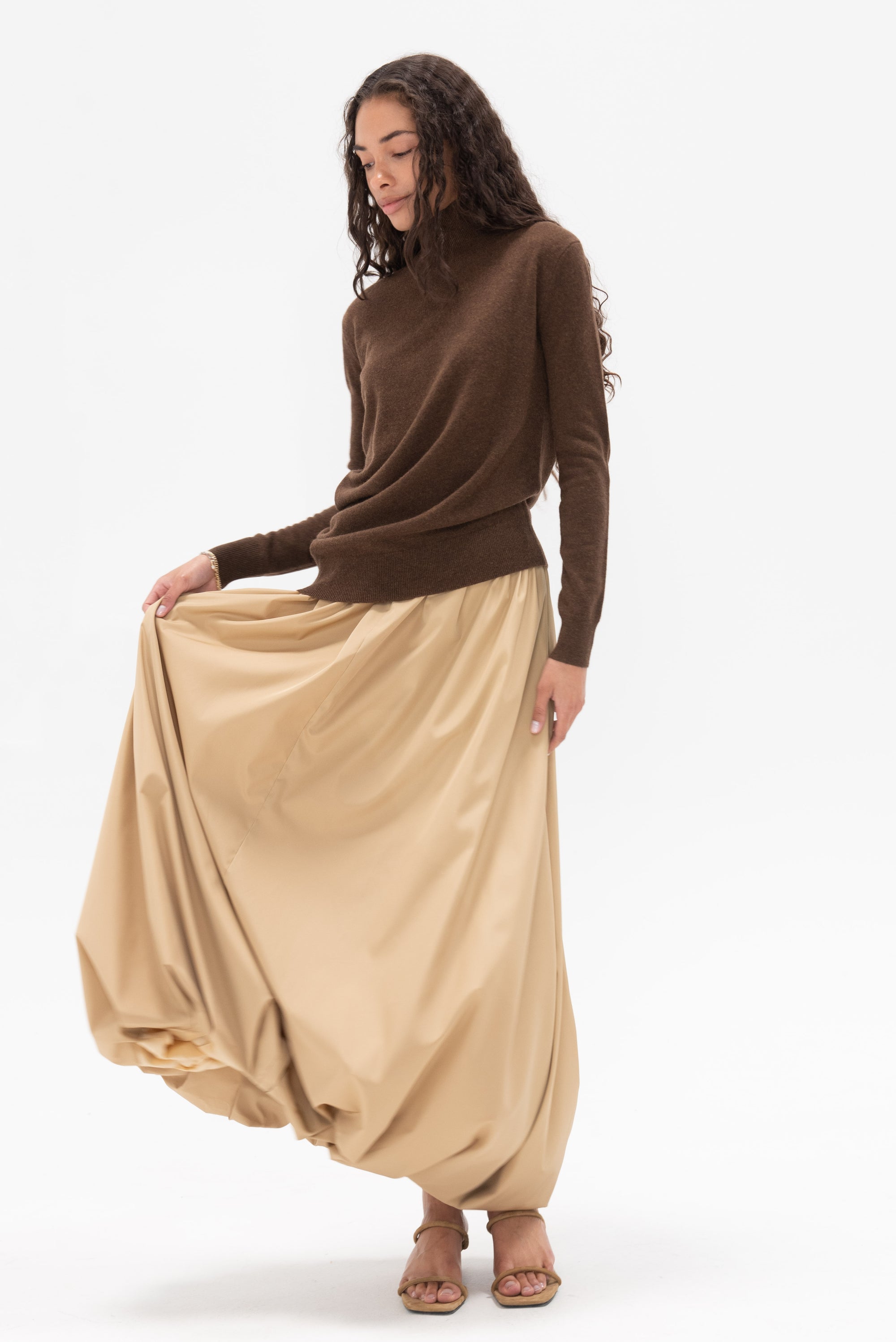 CO - Draped Turtleneck Top in Cashmere, Brown