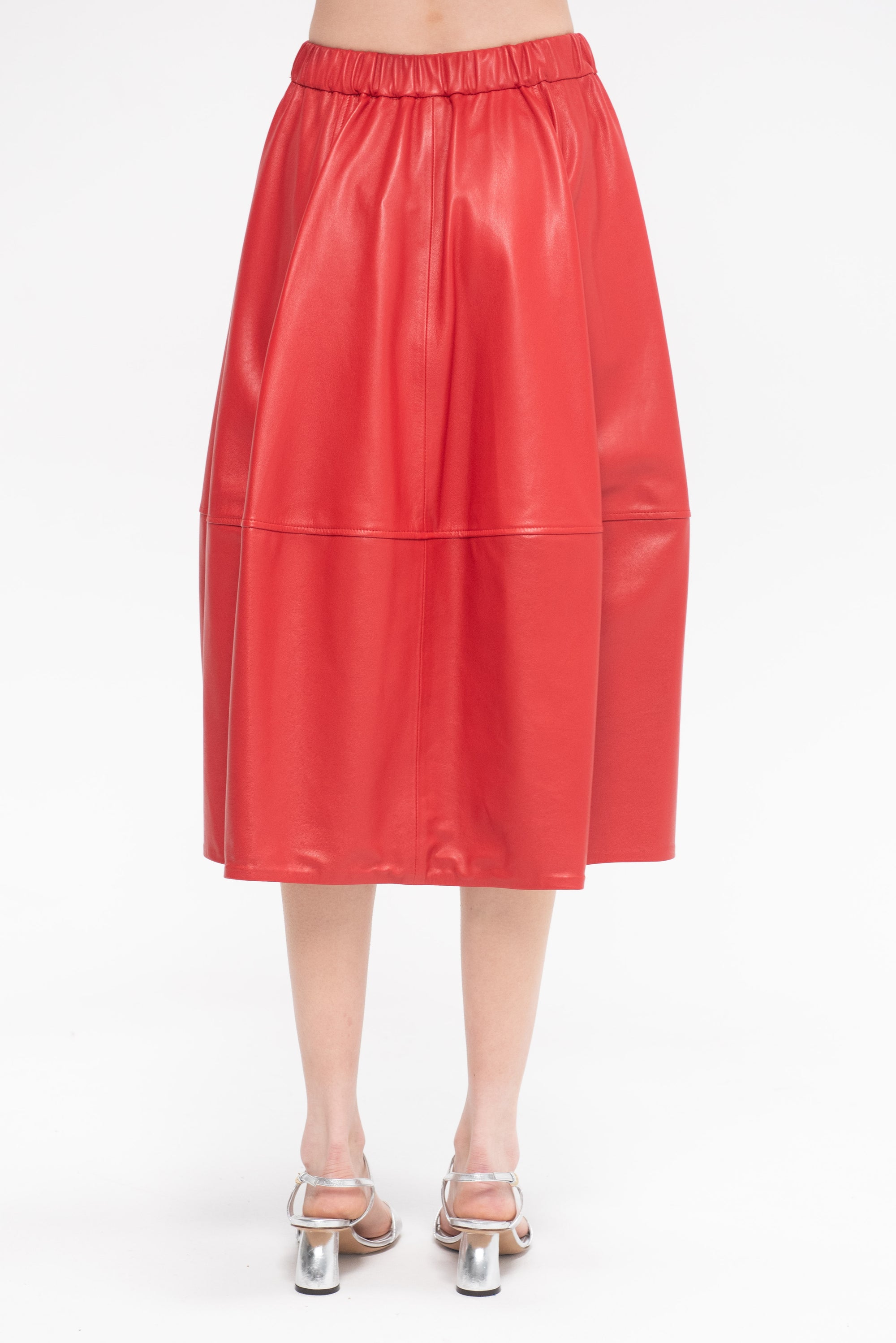 Leather Full Skirt, Red