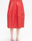 Leather Full Skirt, Red