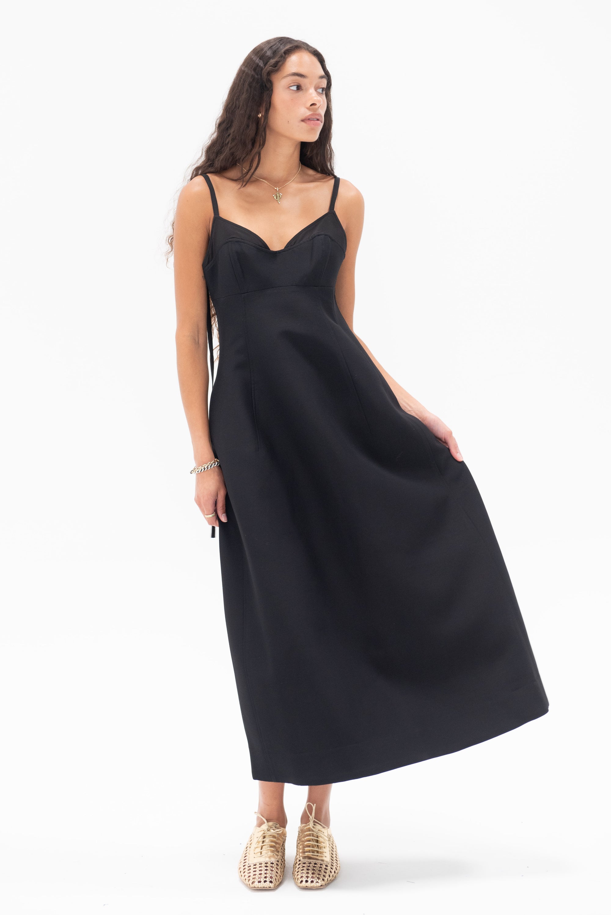 CO - Bustier Cut Sleeveless Midi Dress, Black