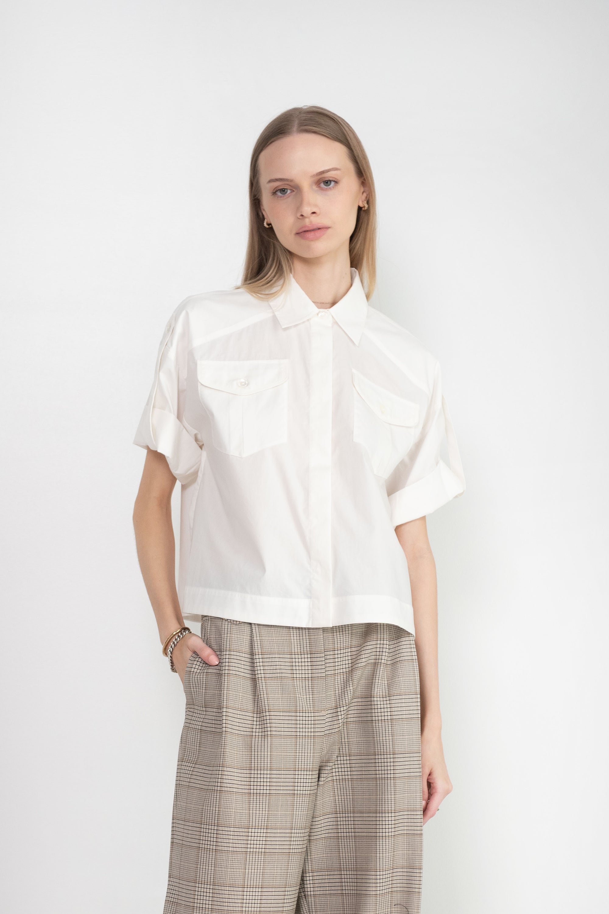 SHORT SLEEVE UTILITY SHIRT, WHITE