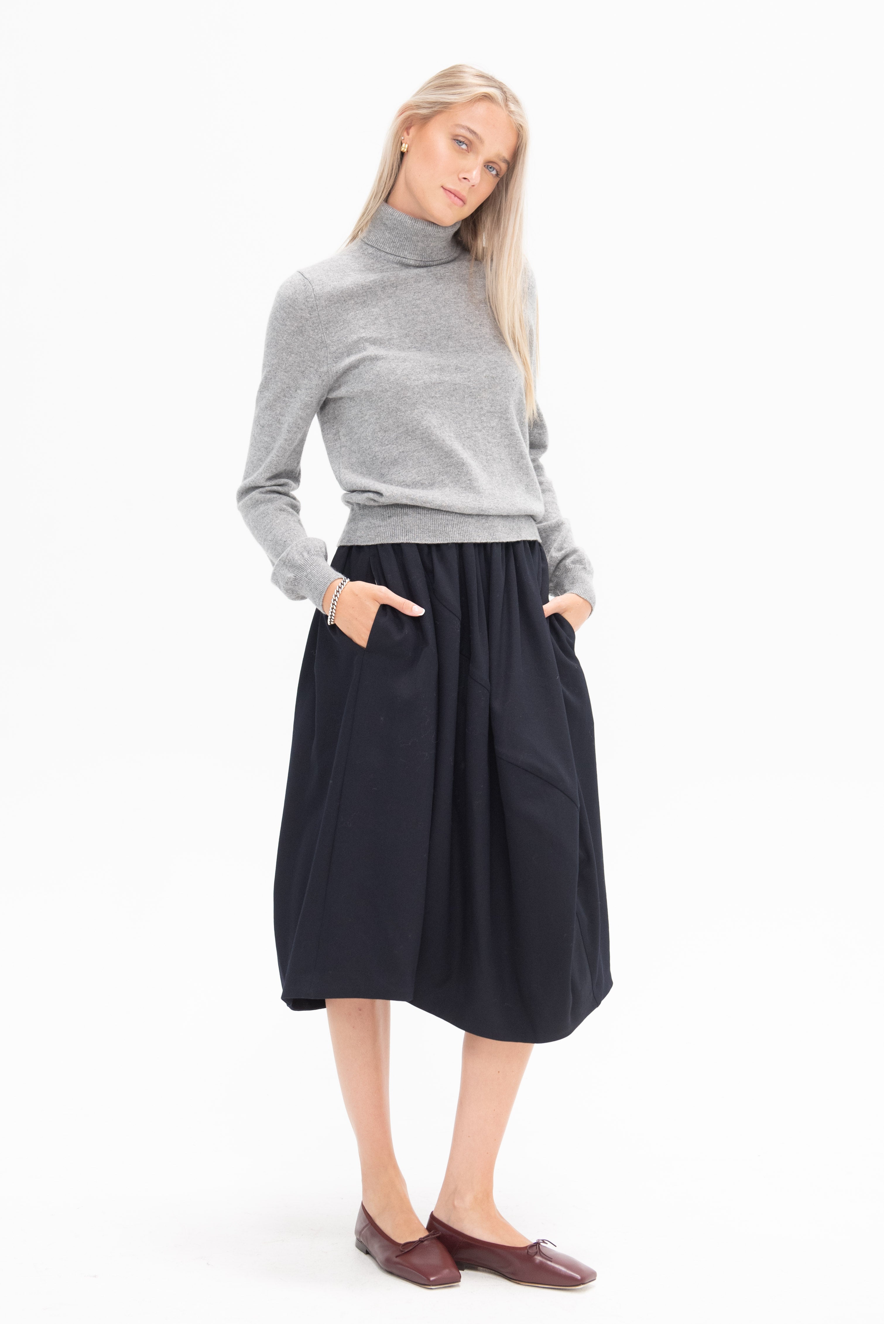 Comme Des Garcons Skirt Navy Kick Pleat