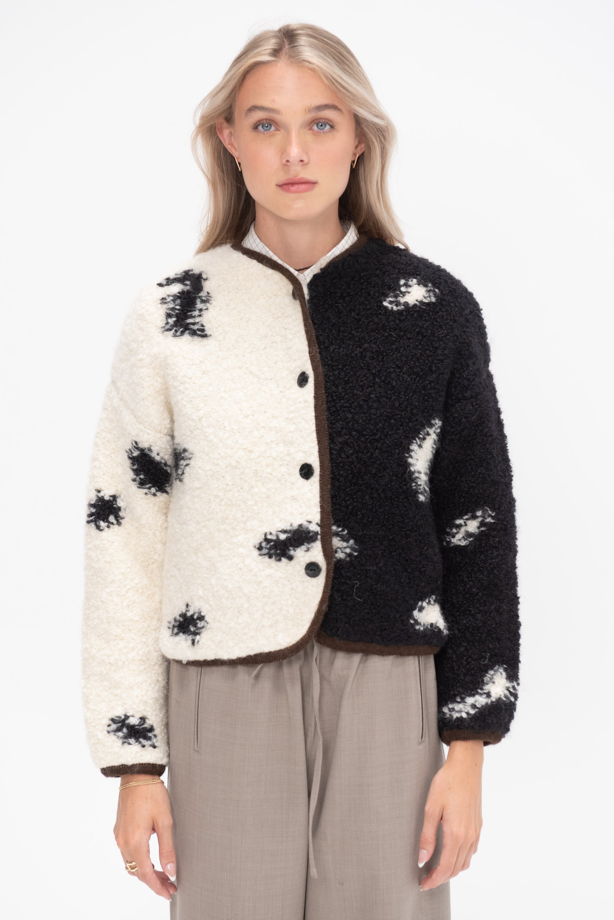 CORDERA - Wool & Mohair Blotch Cardigan, Black & White