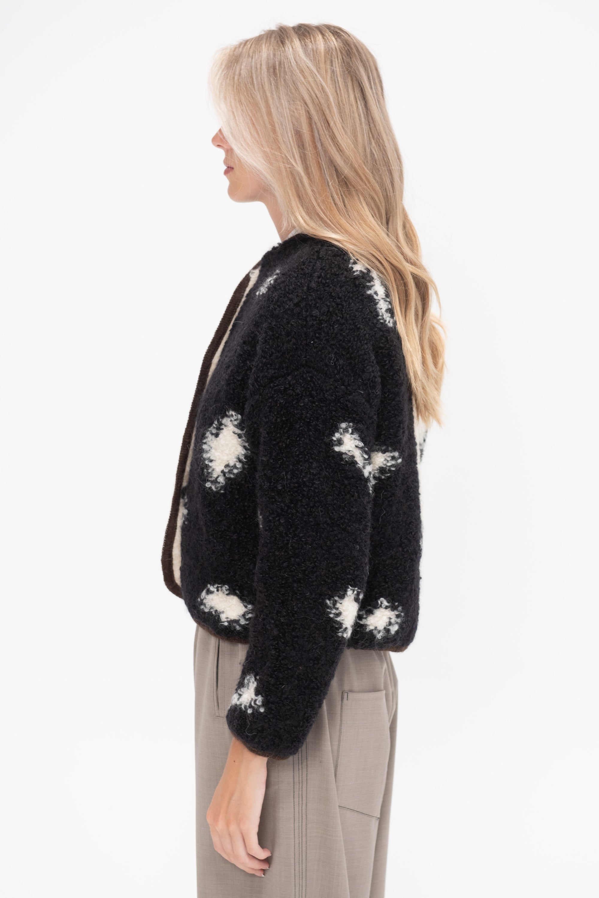 CORDERA - Wool &amp; Mohair Blotch Cardigan, Black &amp; White