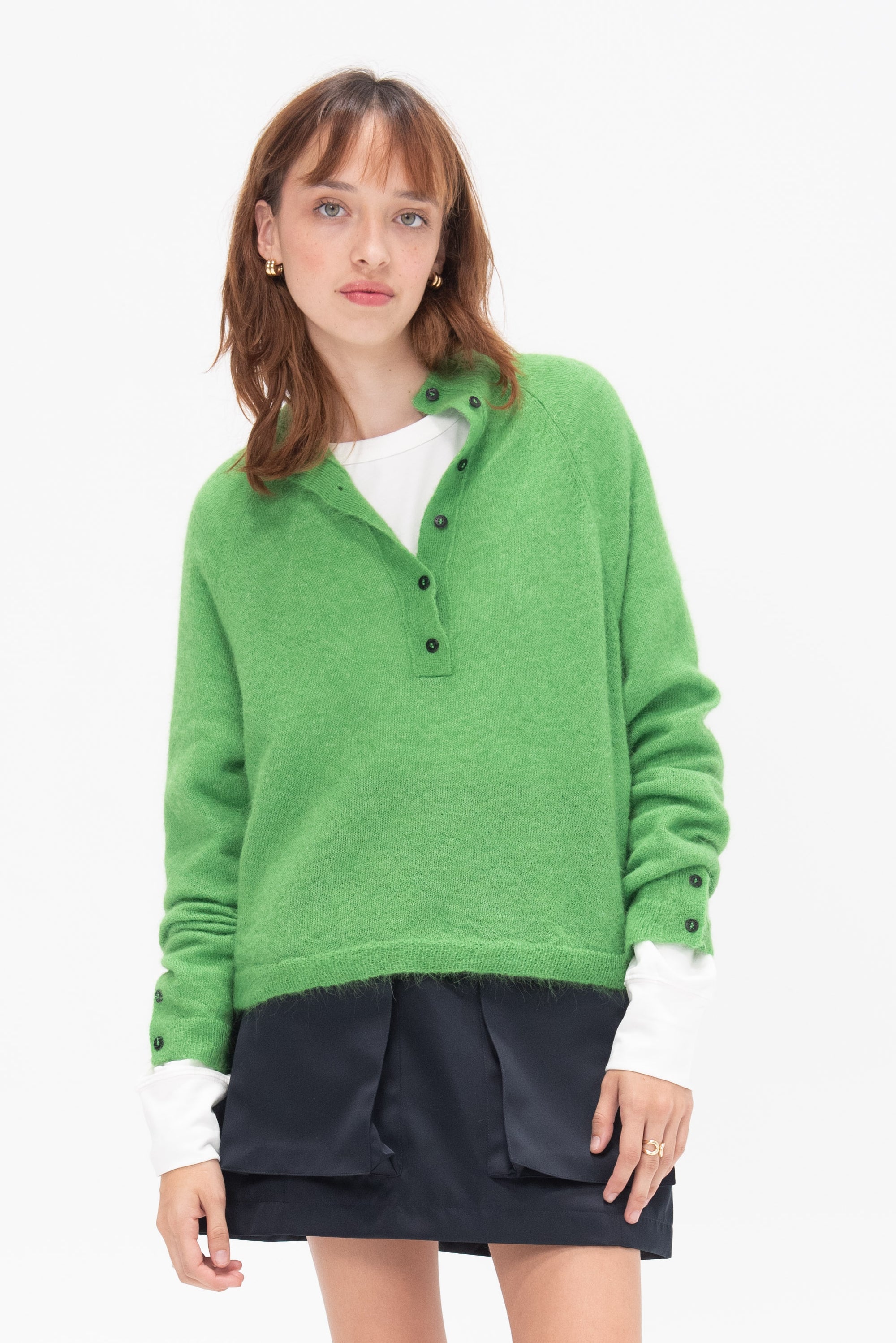 CORDERA - Suri Polo Sweater, Bright Green