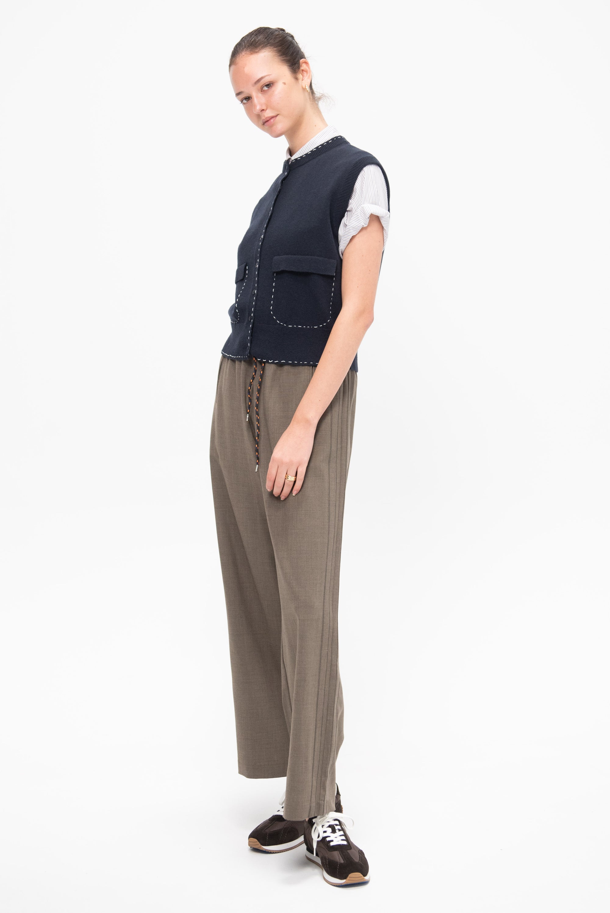 Merino Wool Stitched Waistcoat, Navy