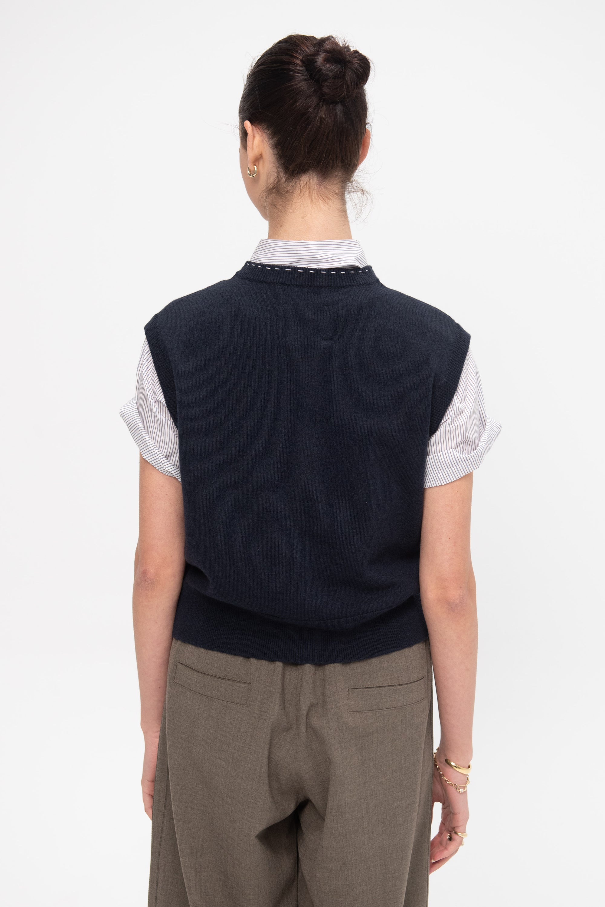 Merino Wool Stitched Waistcoat, Navy