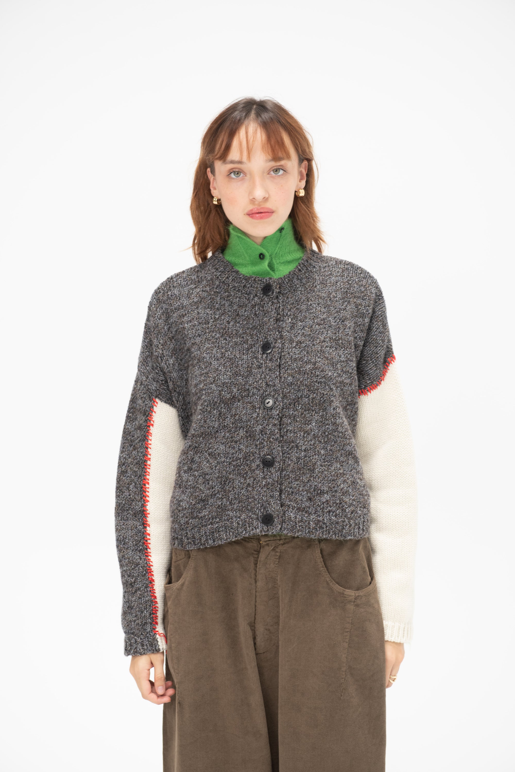 CORDERA - Merino Wool Stitched Cardigan, Grey