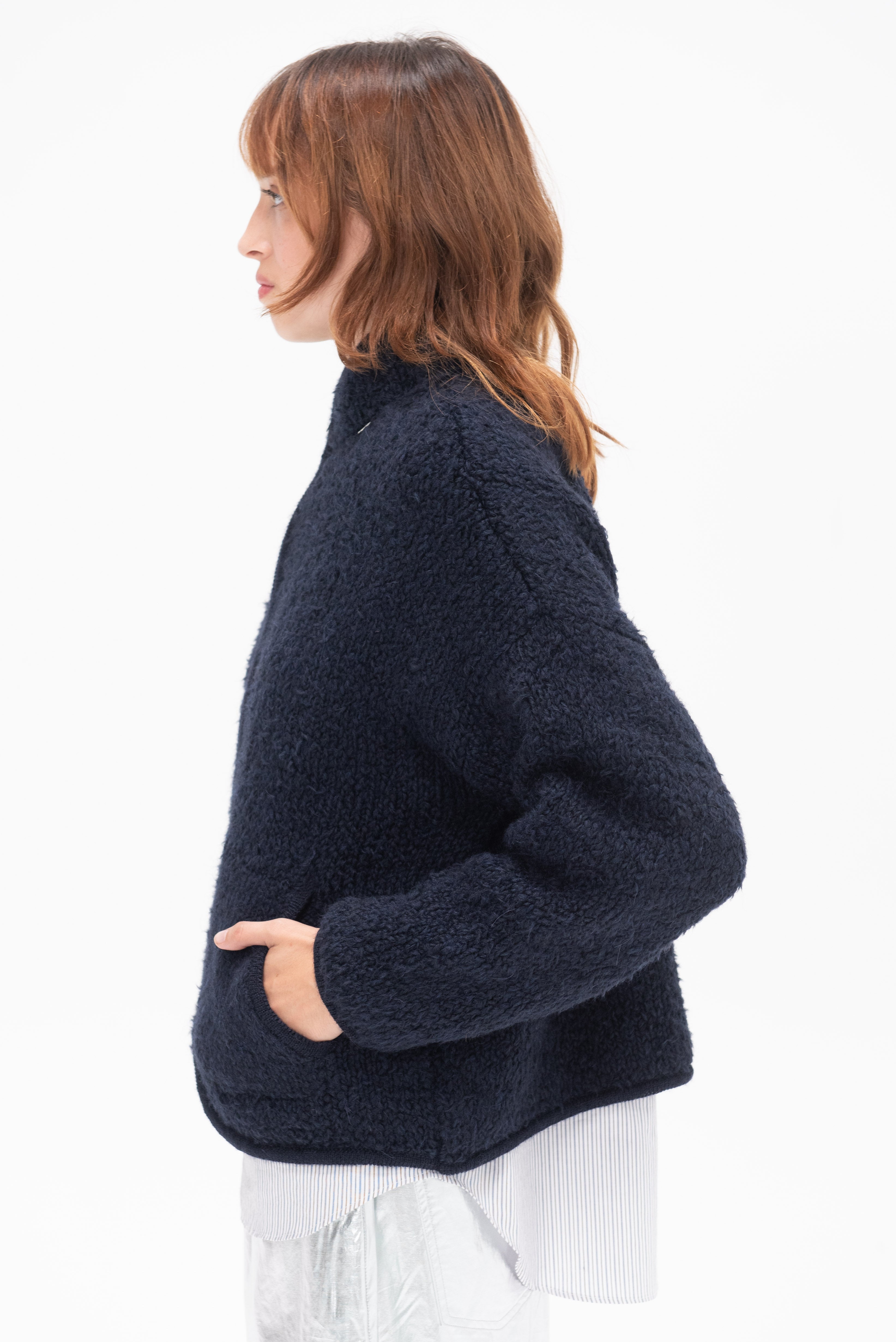 Cordera Teddy Jacket Navy Kick Pleat