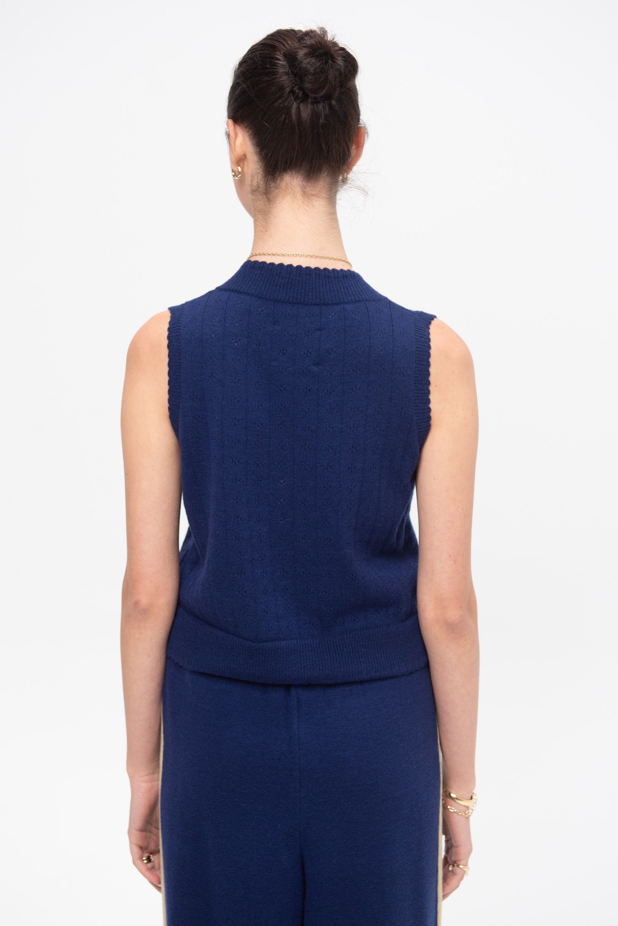 Merino Pointelle Waistcoat, Prussian Blue