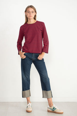 Red Striped Shirt + Jeans