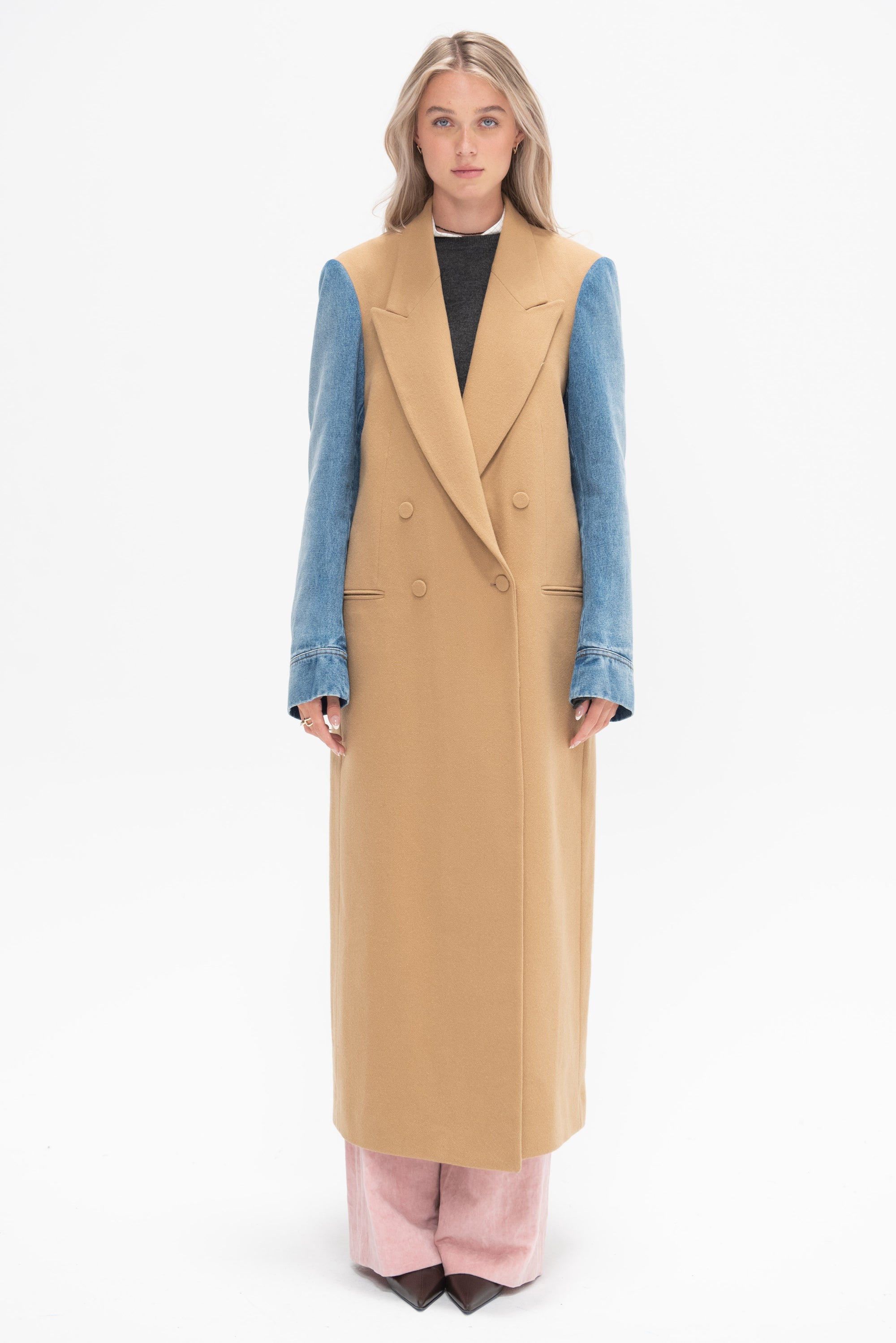 DRIES VAN NOTEN - Contrast Sleeve Coat, Camel