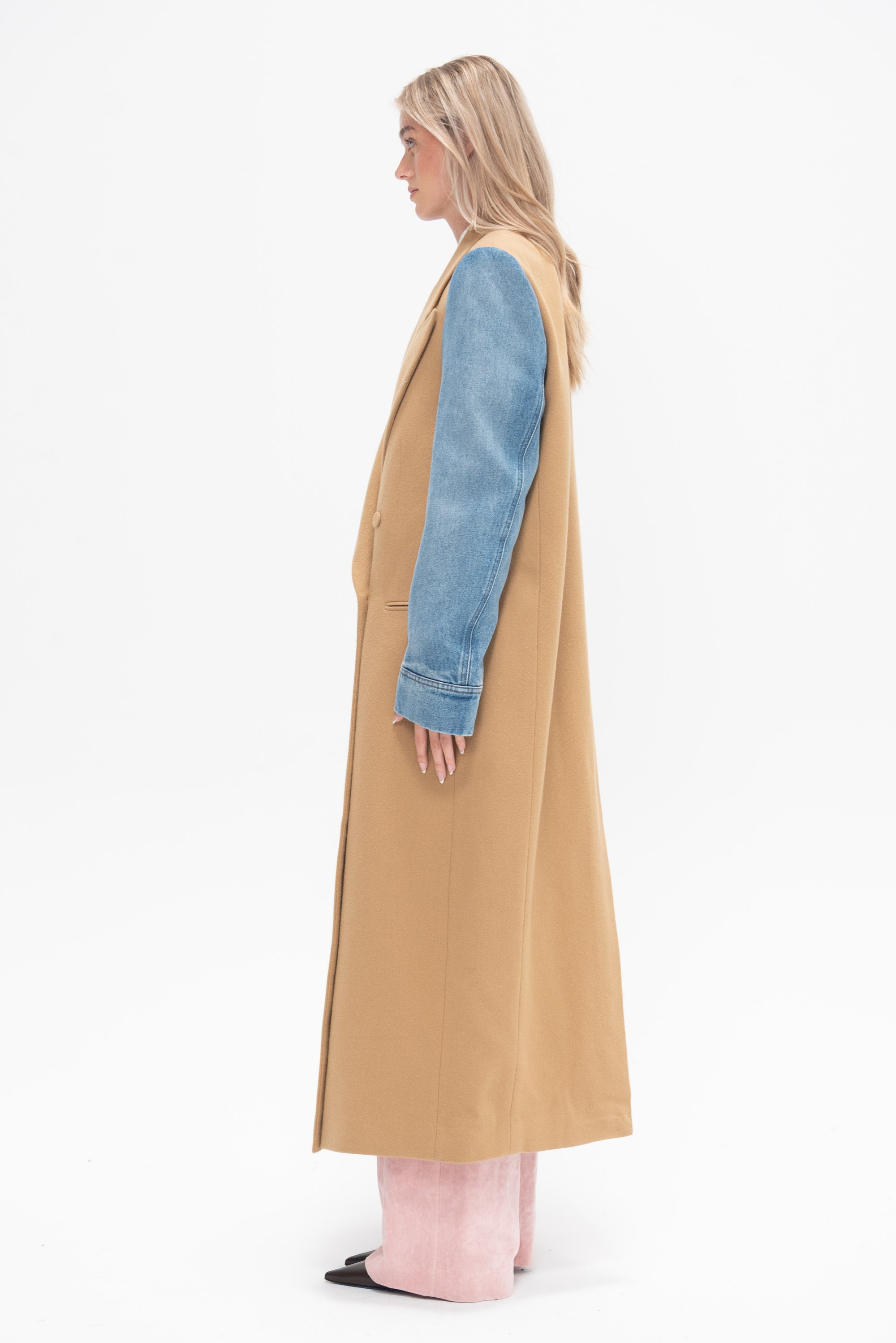 DRIES VAN NOTEN - Contrast Sleeve Coat, Camel