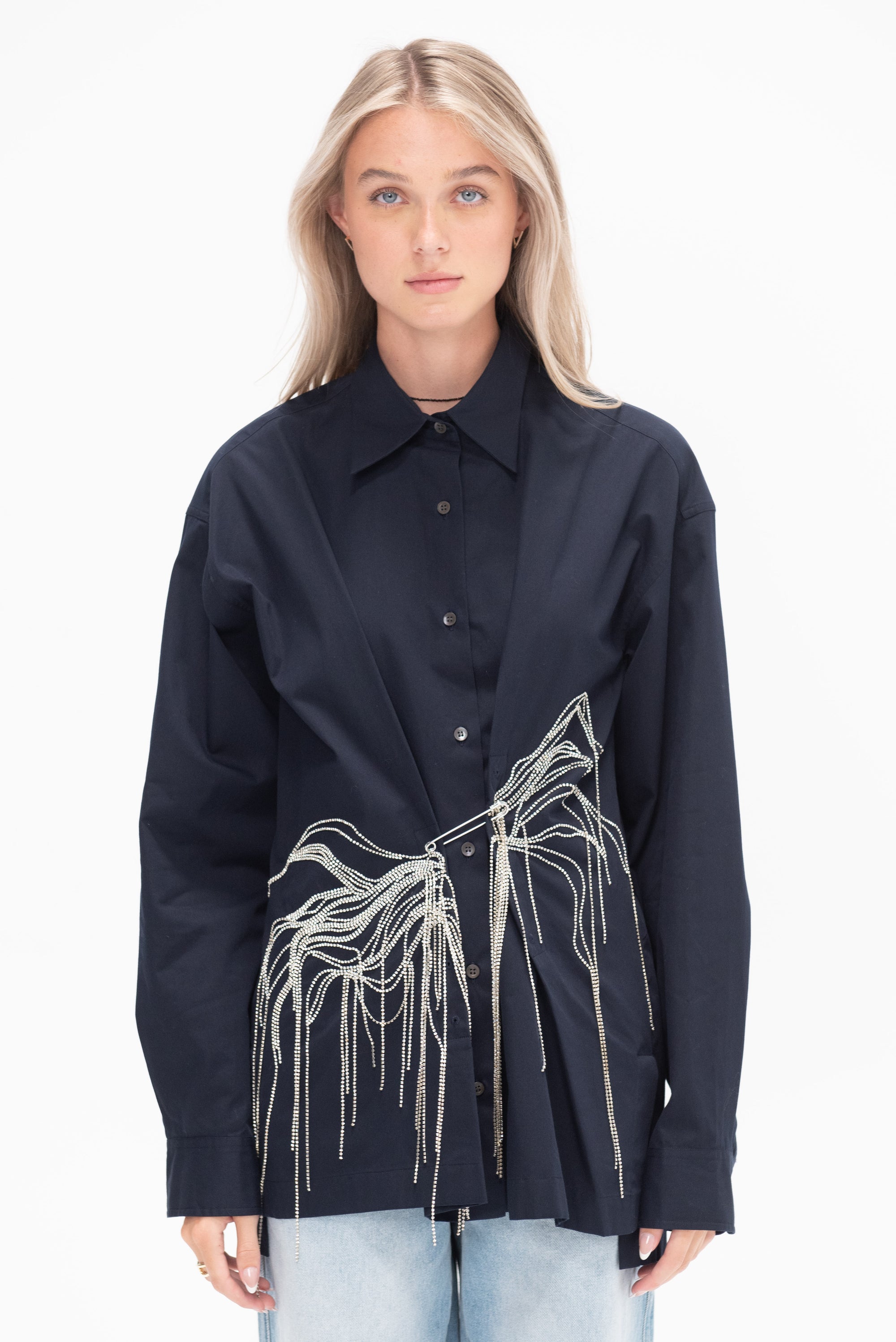 DRIES VAN NOTEN - Embellished Button-Down, Navy