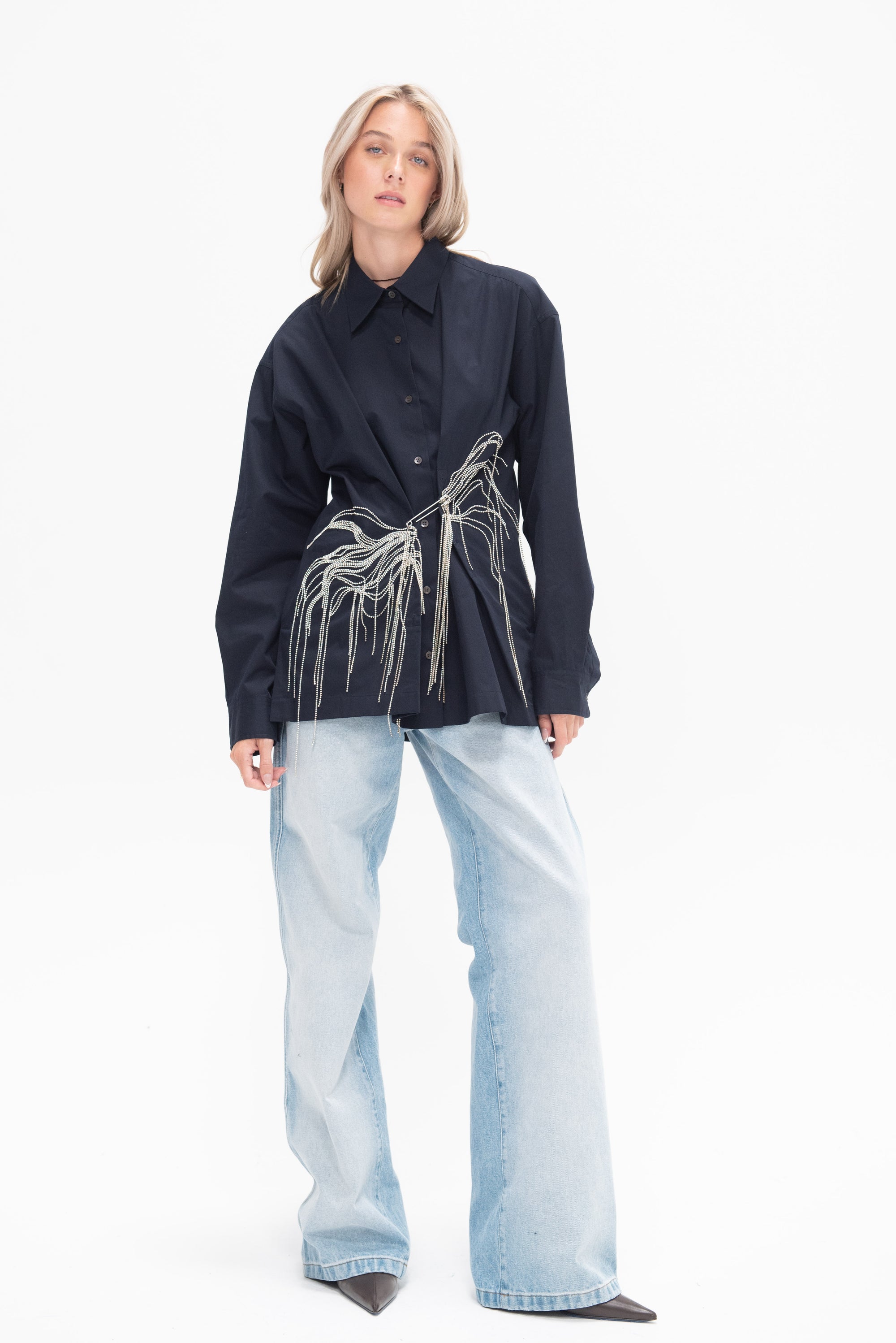 DRIES VAN NOTEN - Embellished Button-Down, Navy