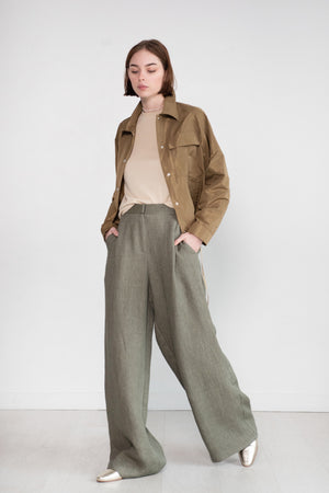 Beige Lapel Pleated Shirt Loose Pants Long Sleeve Two-piece Set – Nowachic