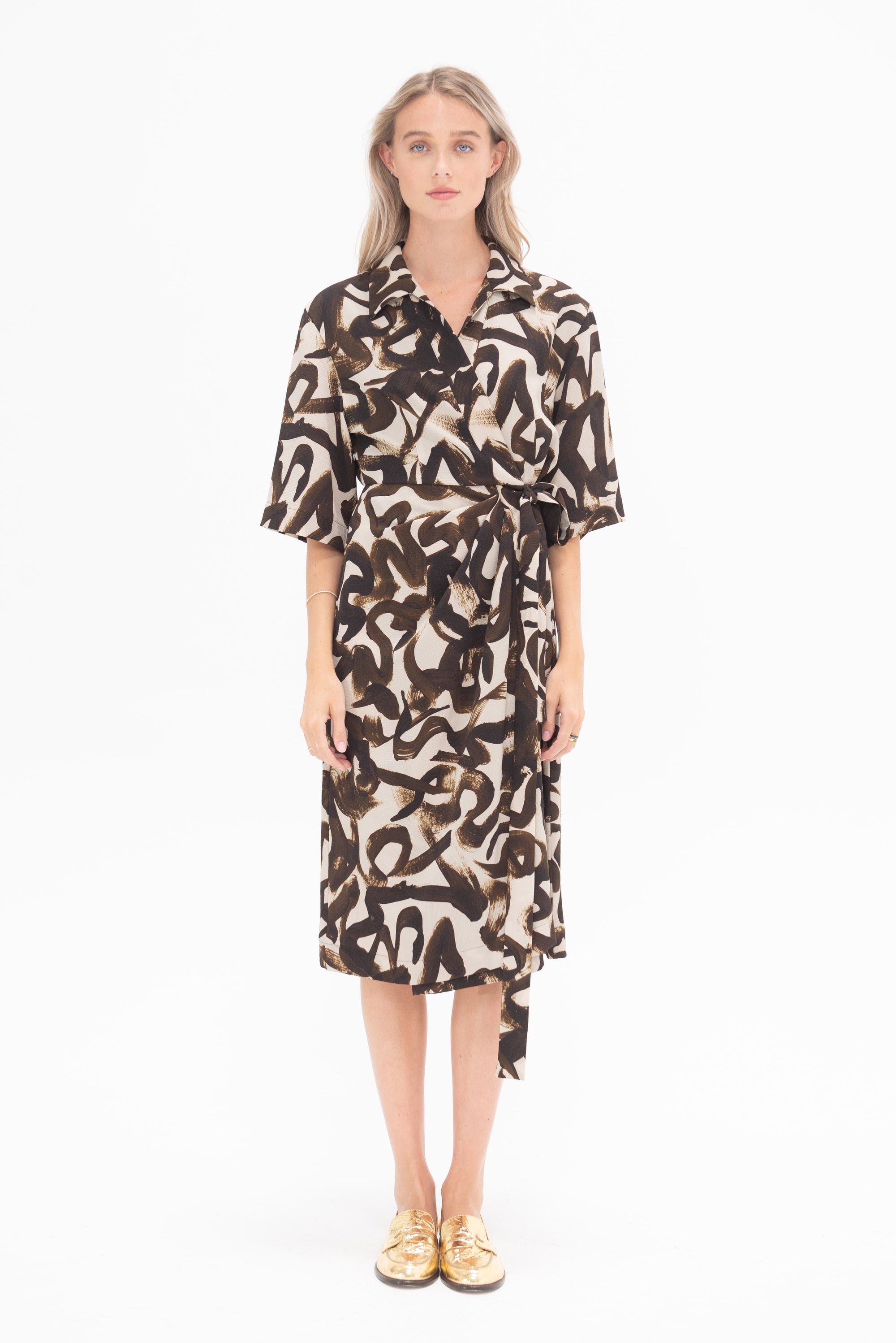 DRIES VAN NOTEN - Abstract Wrap Dress, Brown