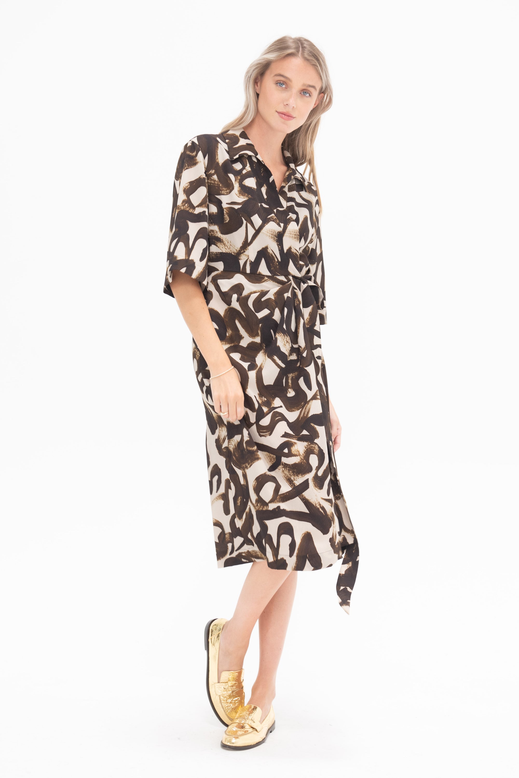 DRIES VAN NOTEN - Abstract Wrap Dress, Brown