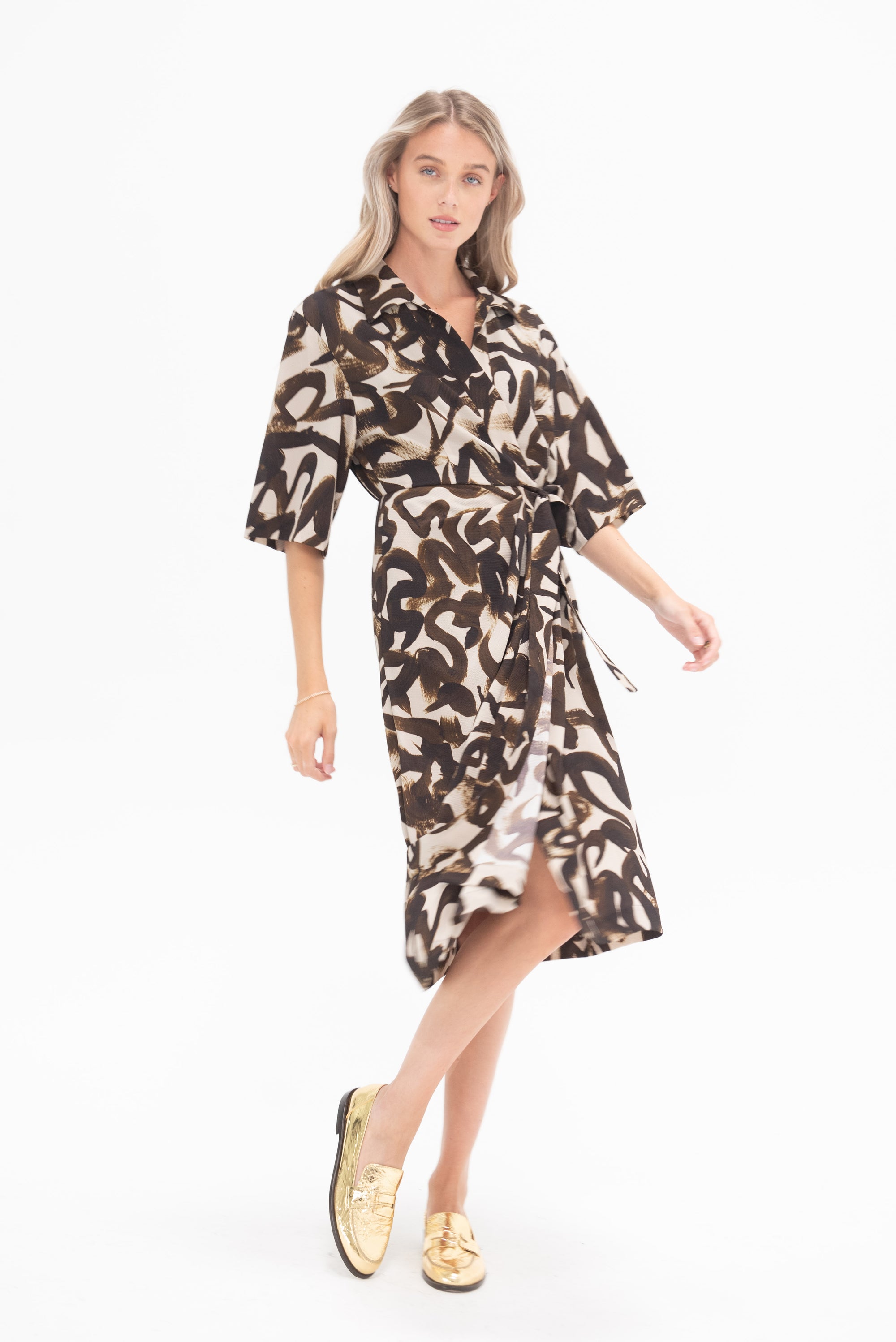 DRIES VAN NOTEN - Abstract Wrap Dress, Brown