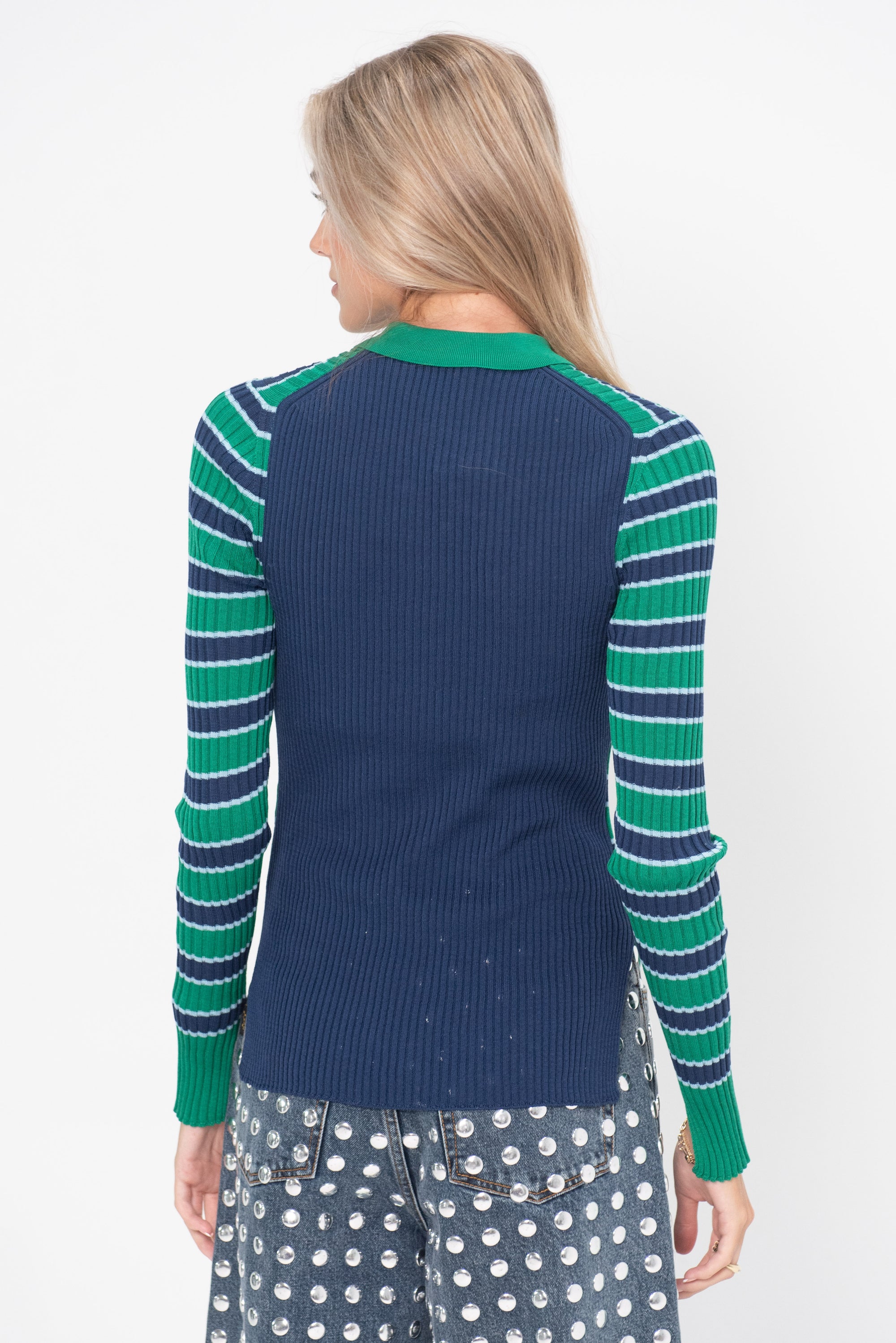 EOLAS - Silvia Ribbed Collar Sweater, Green