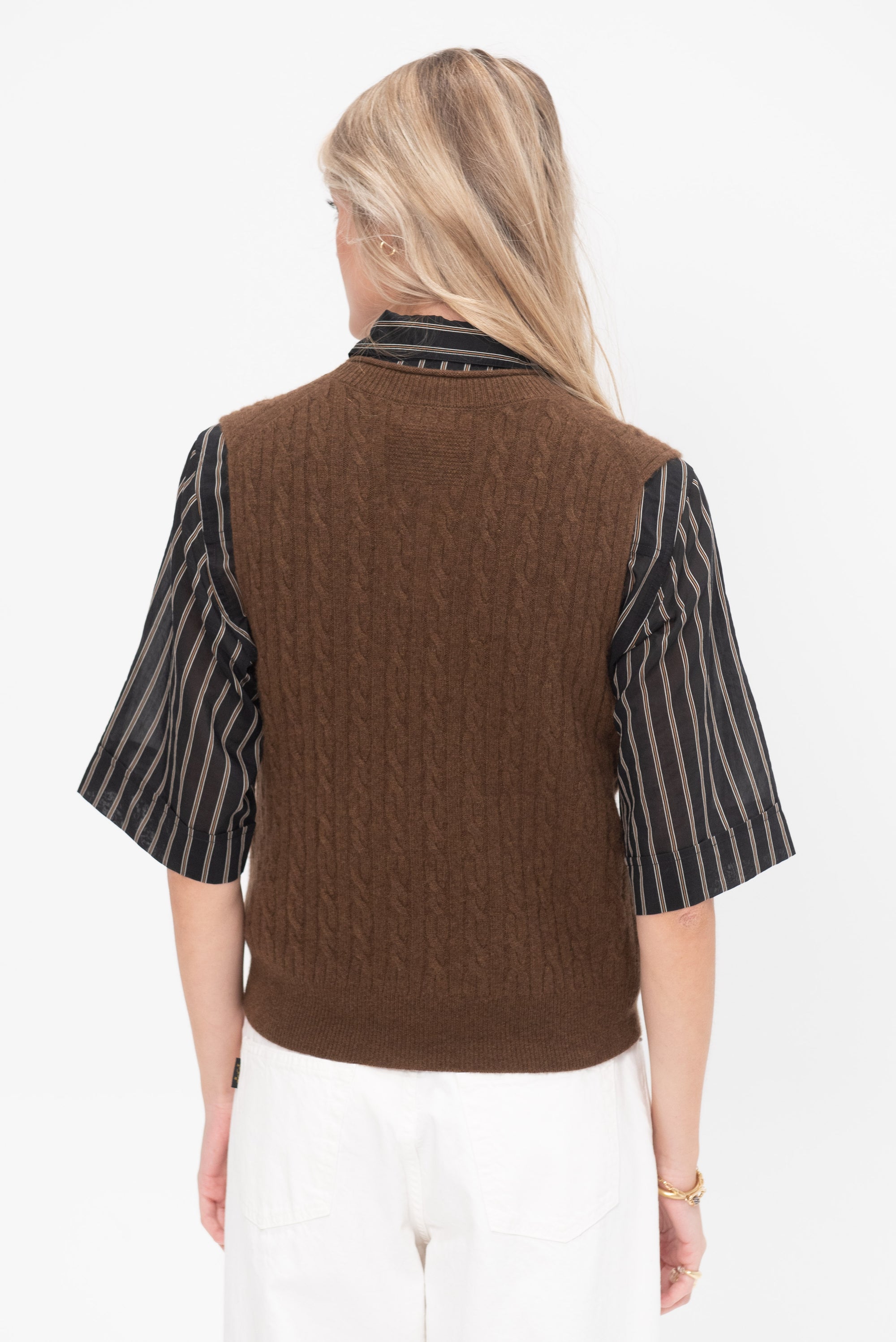 Cable Vest Cashmere, Chestnut