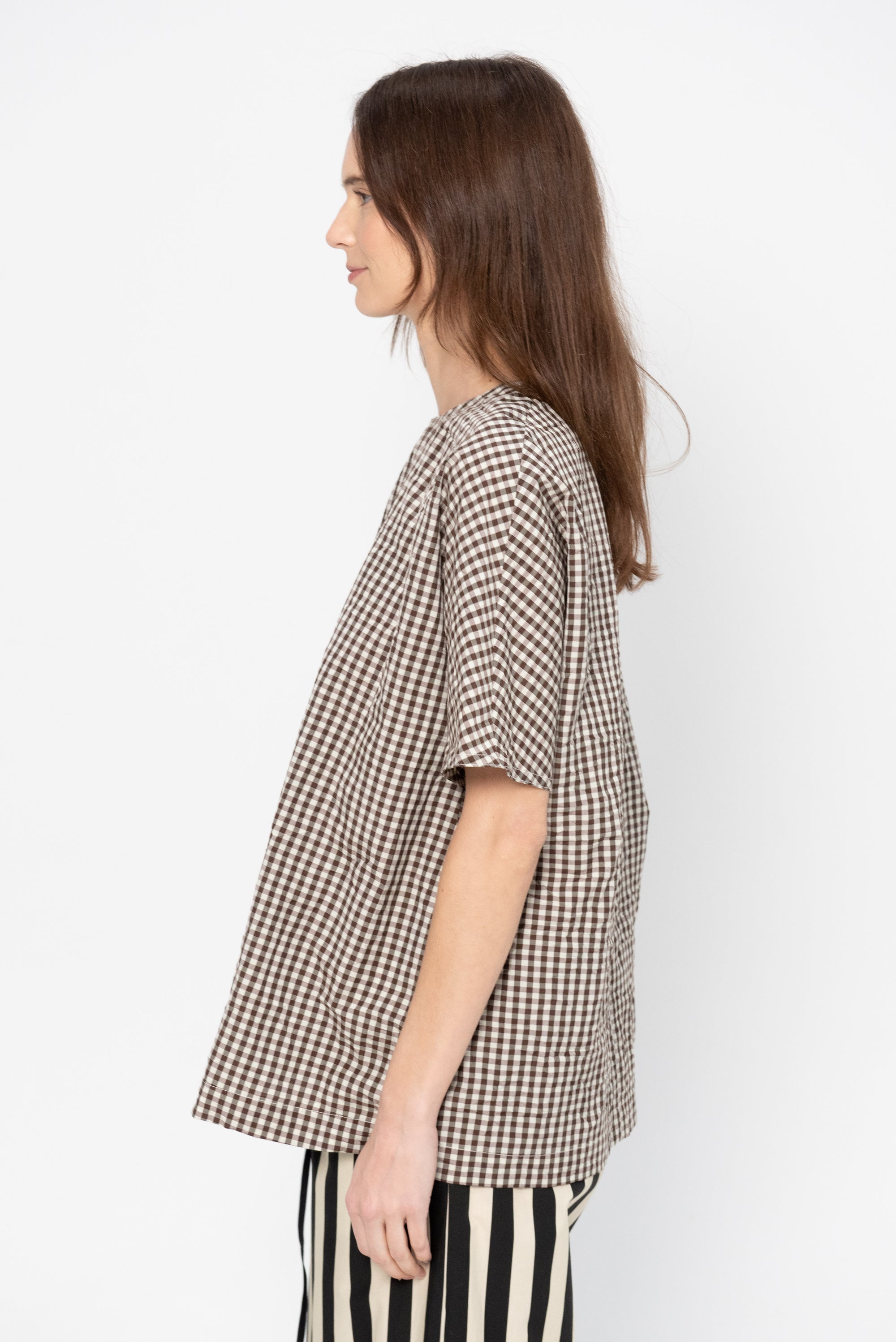 Akari Shirt, Brown &amp; White