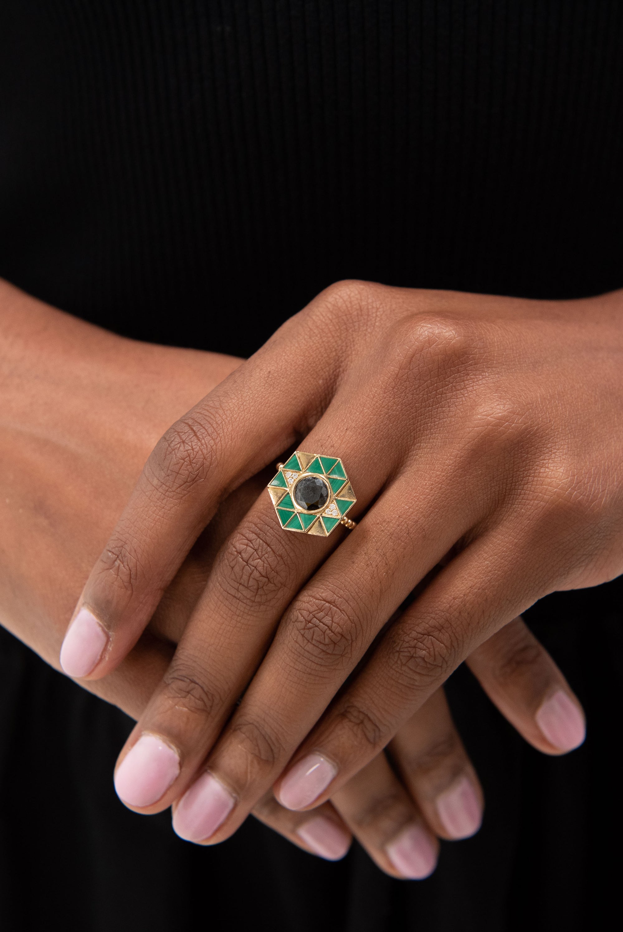 Evil Eye Inlay Ring, Malachite &amp; Diamond