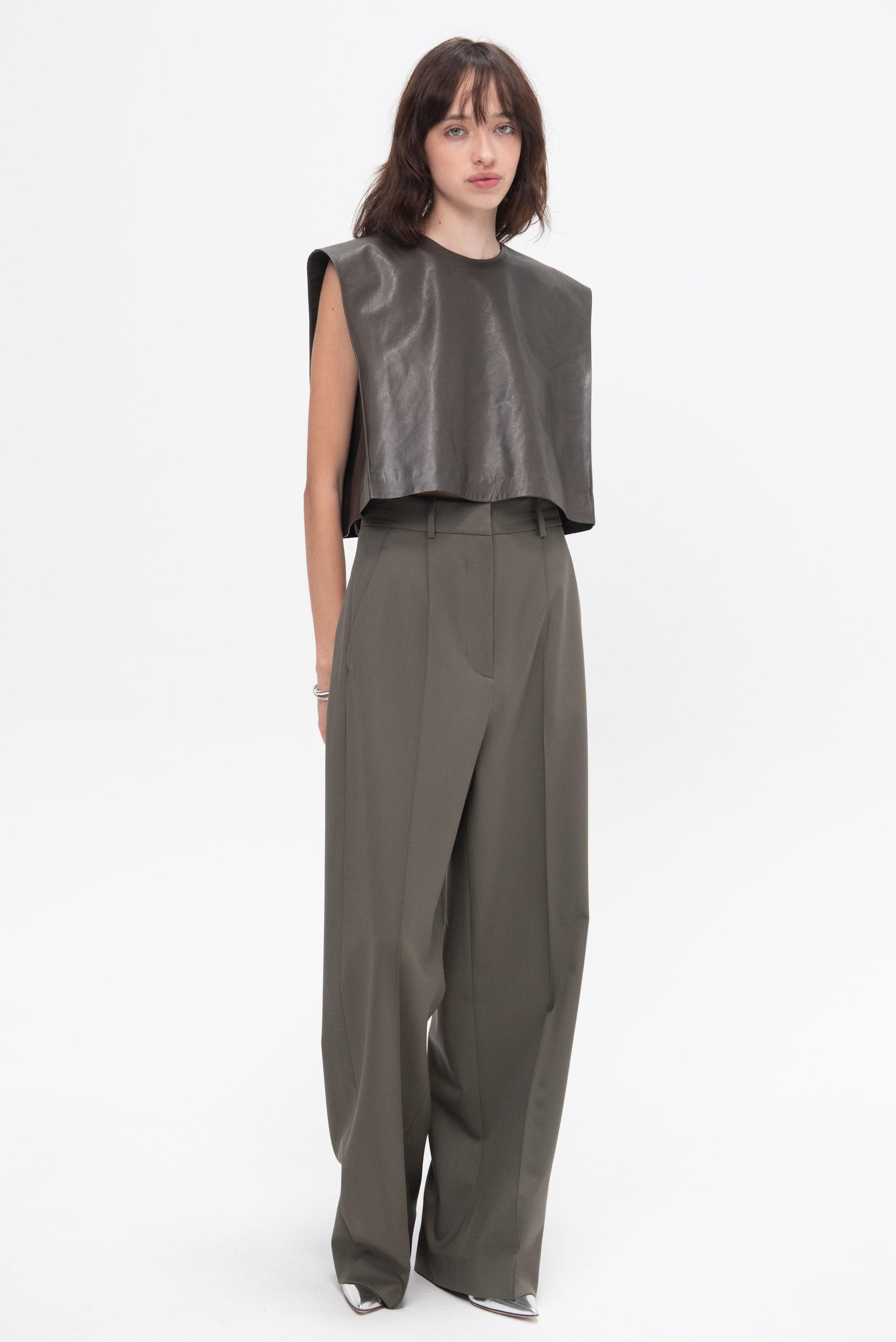 Milagros Top Leather, Pewter Green