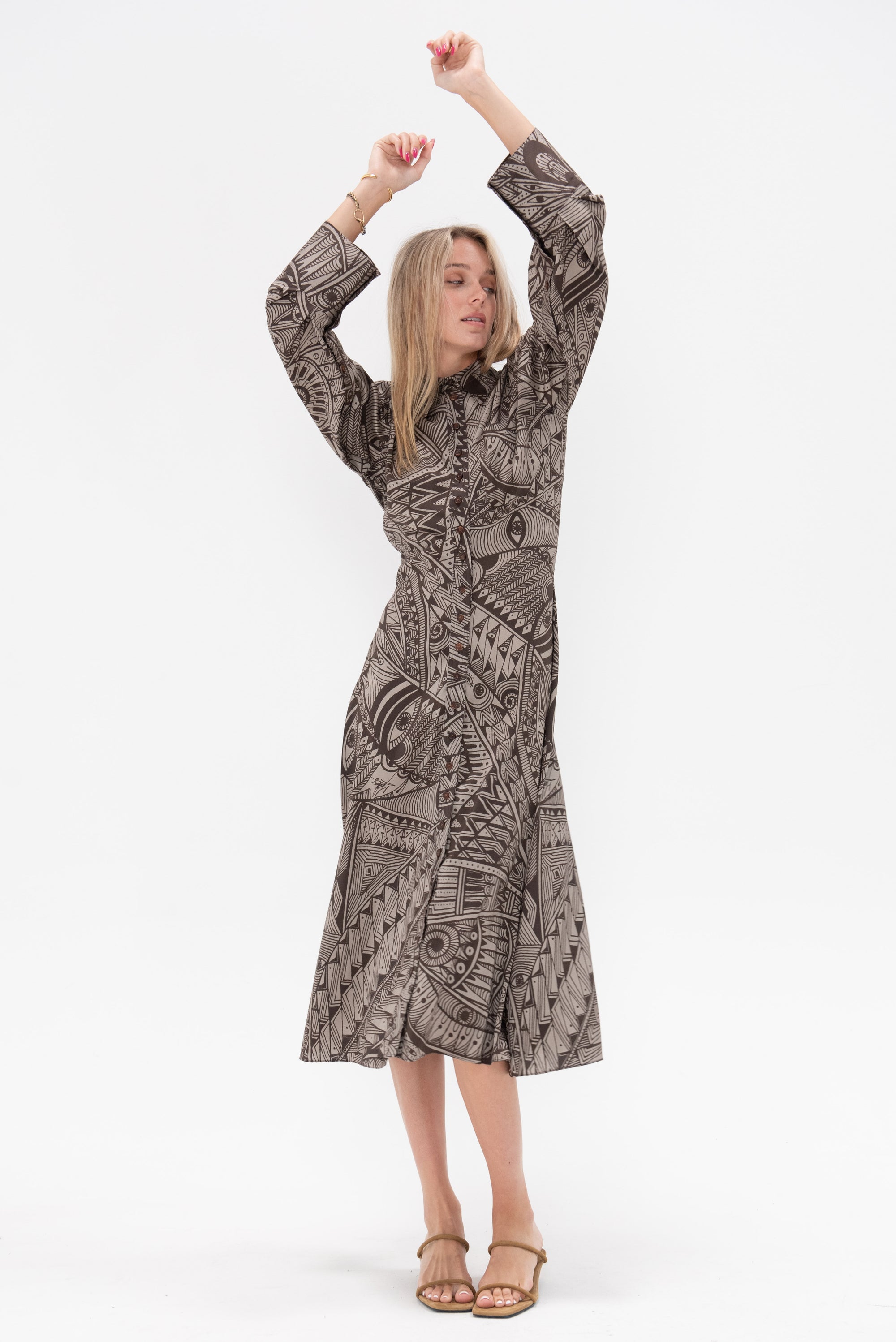 HEIRLOME - Pia Dress, Beige &amp; Chocolate