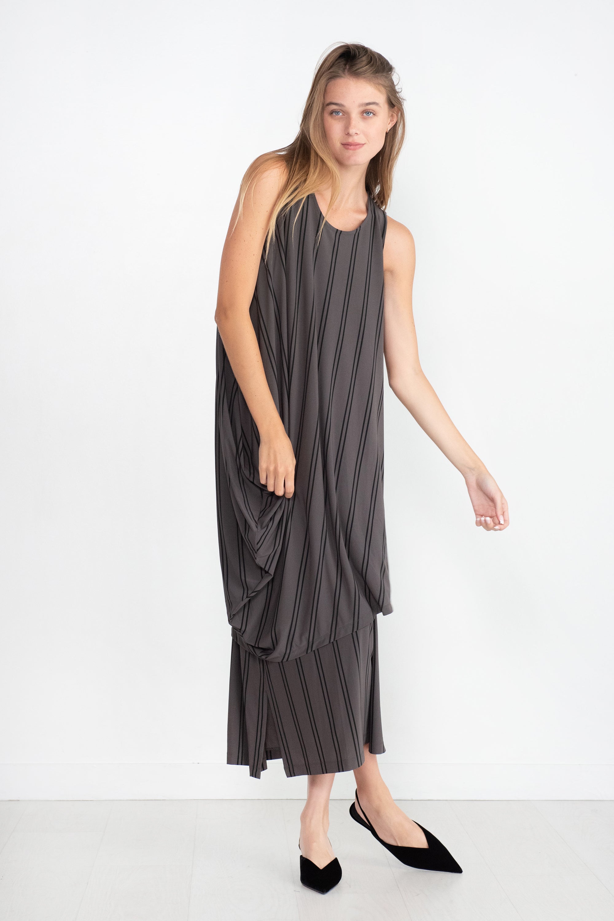 Issey Miyake Stripe Drape Jersey Dress, Gray – Kick Pleat