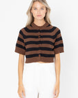 Buttoned Striped Top, Brown and Black