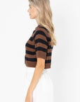 Buttoned Striped Top, Brown and Black