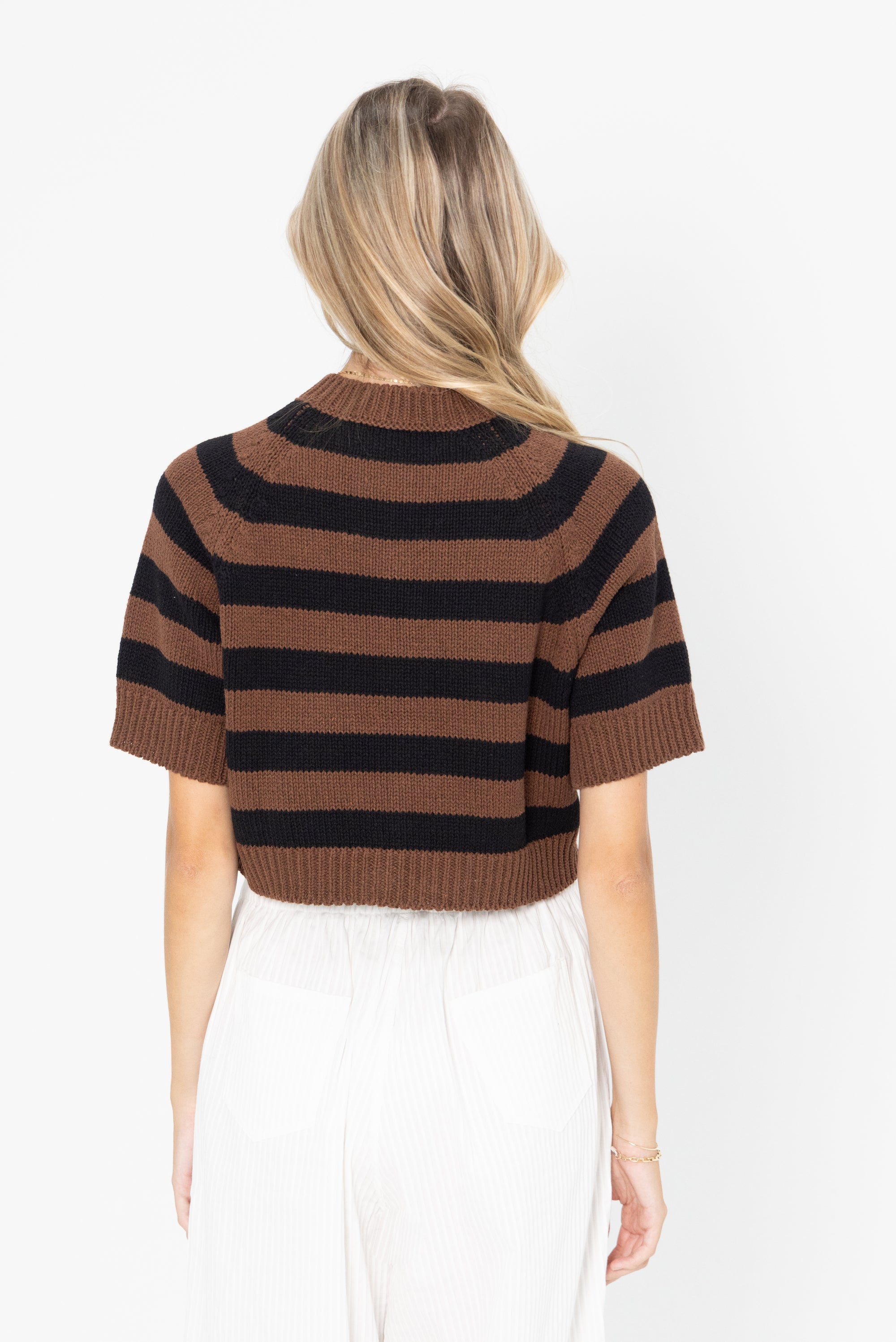 Buttoned Striped Top, Brown and Black