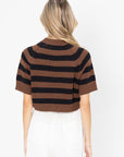 Buttoned Striped Top, Brown and Black