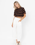 Buttoned Striped Top, Brown and Black